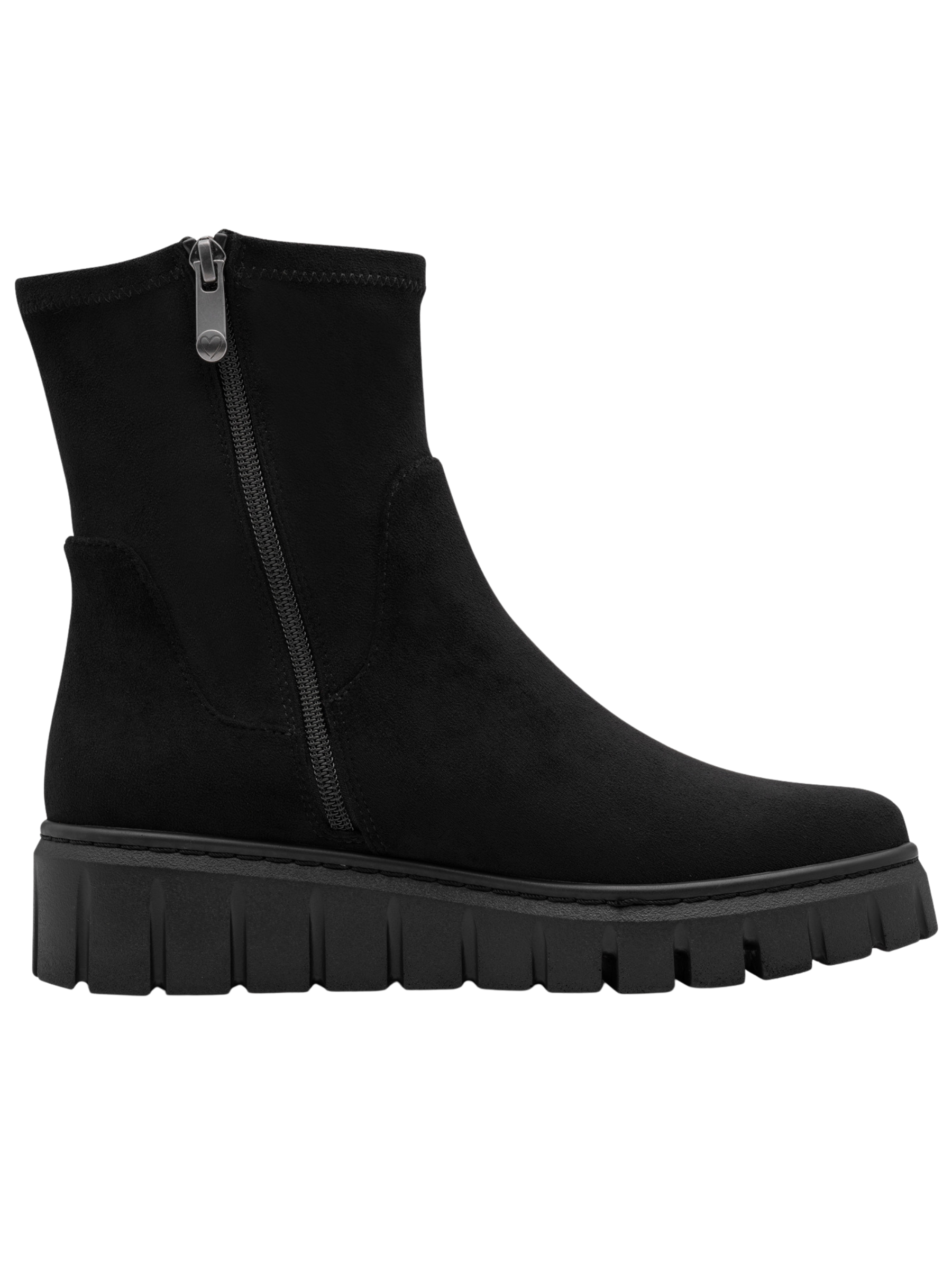 Marco Tozzi 25473 011 Black Boot textile ankle boot with chunky sole, side zip fastening and 45mm heel
