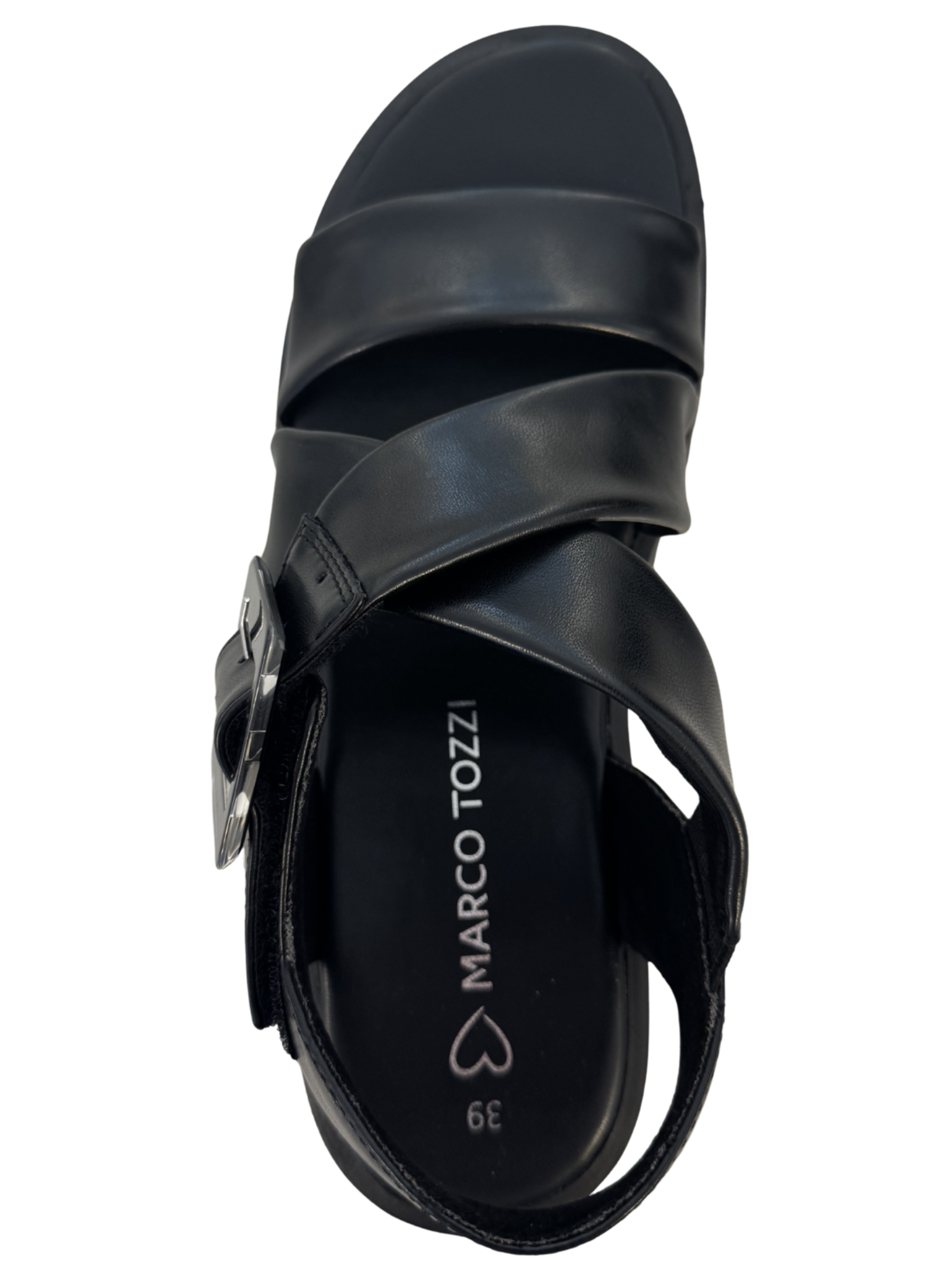 Marco Tozzi 28525 001 Black Sandals with crossover straps and ankle fastening.