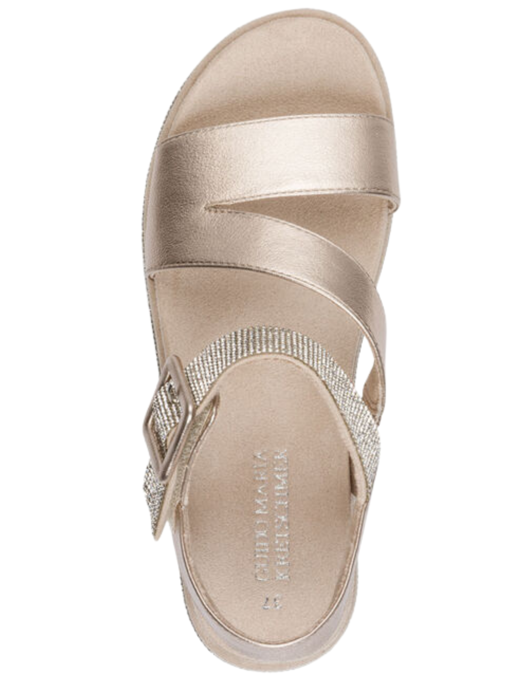 Marco Tozzi 88500 957 Platinum Sandals with crossover straps, hook-and-loop fastening and cushioned sole.