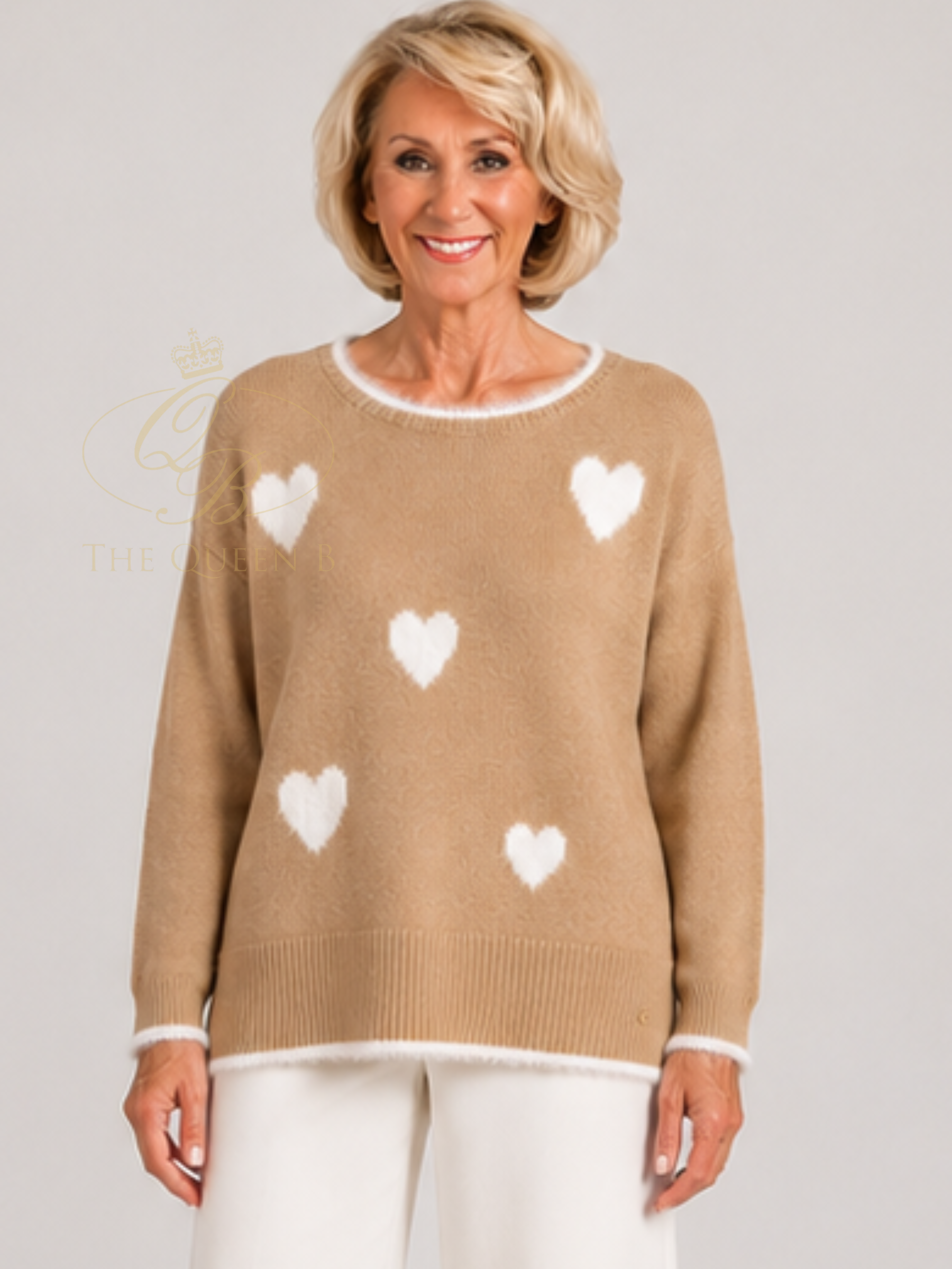 Micha 105 Jumper with round neckline, long sleeves, heart detail and contrast trim