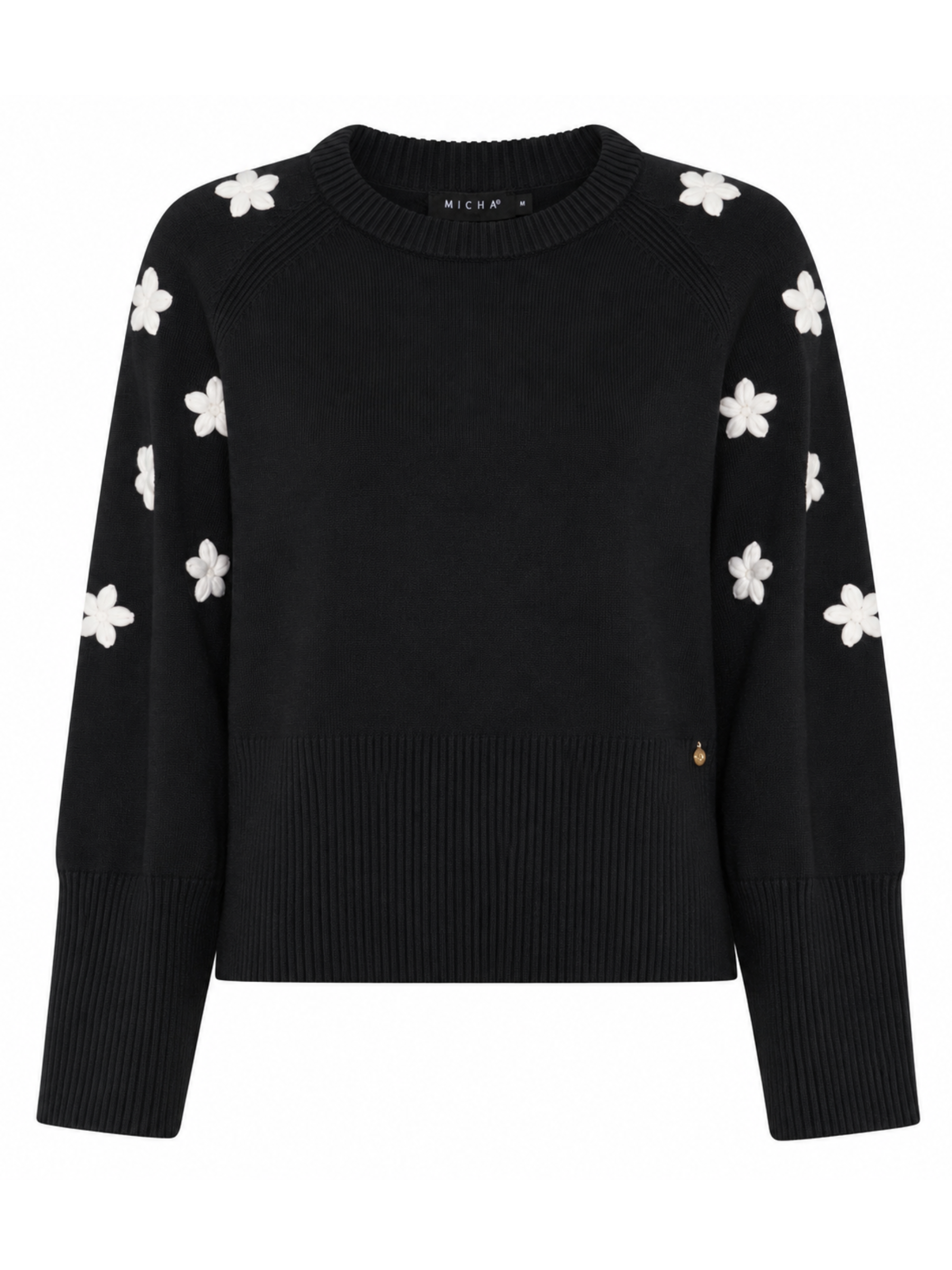 Micha 159 Jumper with round neckline, long sleeves, floral appliqué detail and ribbed hem