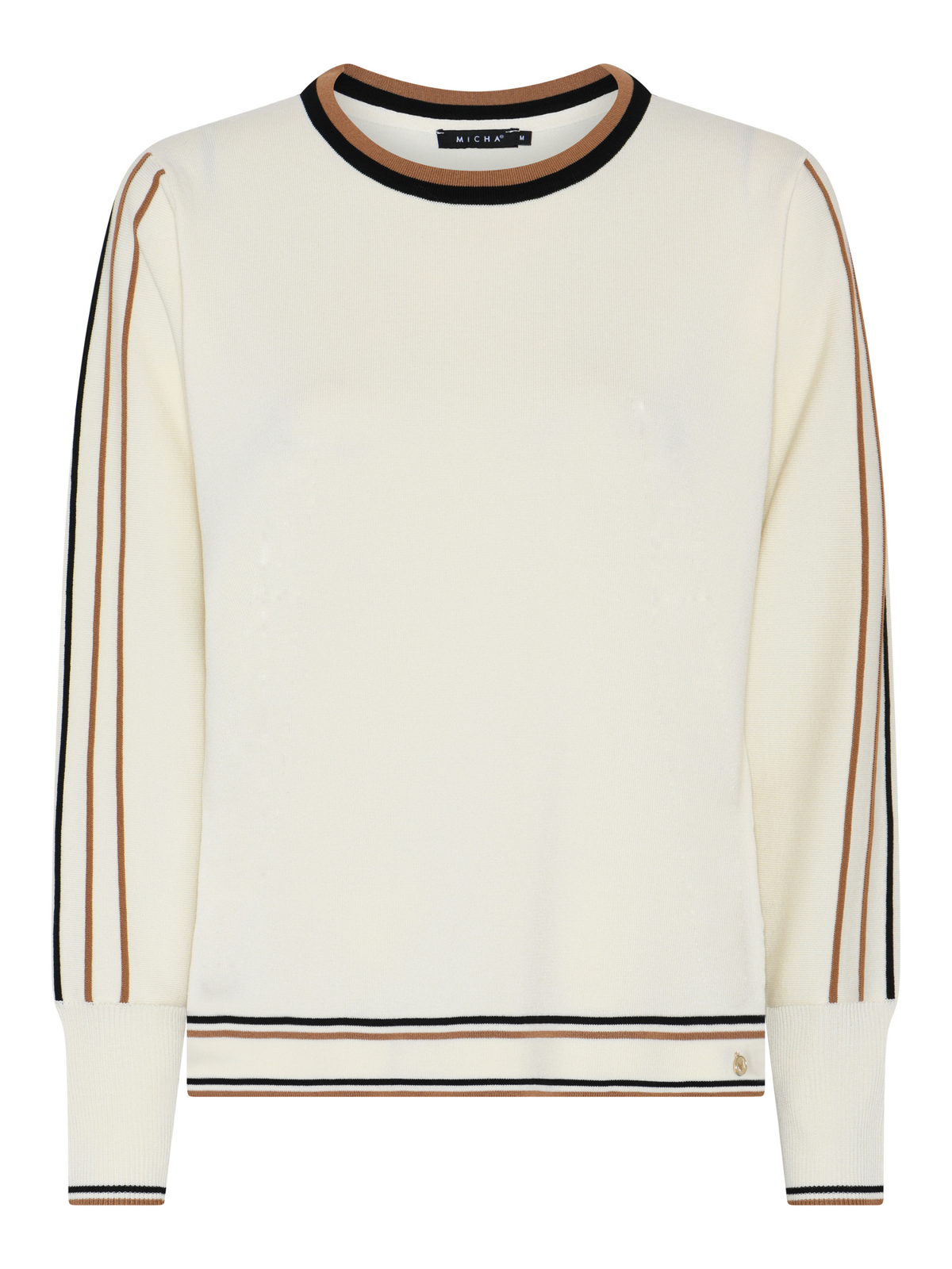 Micha 192 Jumper with round neckline, long sleeves, contrast stripe detailing and ribbed cuffs and hem.