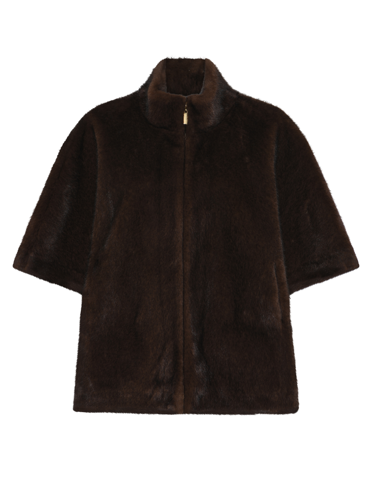 Micha 240 Jacket with soft faux fur texture, high neckline, front zip fastening and relaxed short-sleeve silhouette.