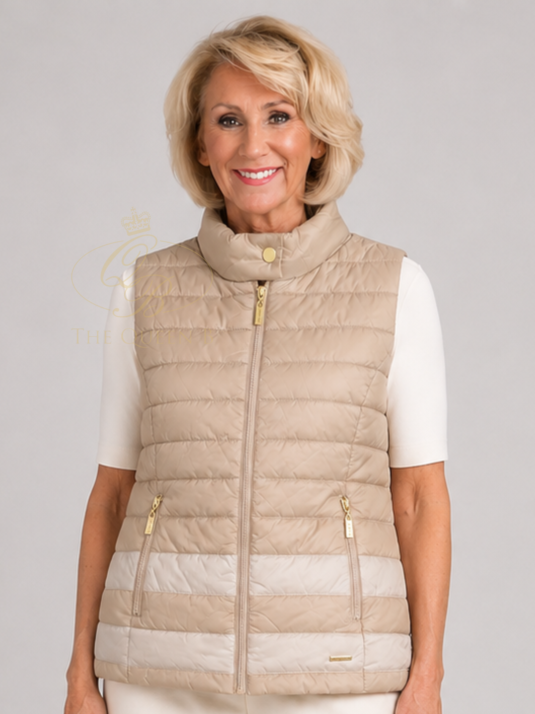 Micha 308 Gilet with quilted design, zip front, high neckline and zipped pockets