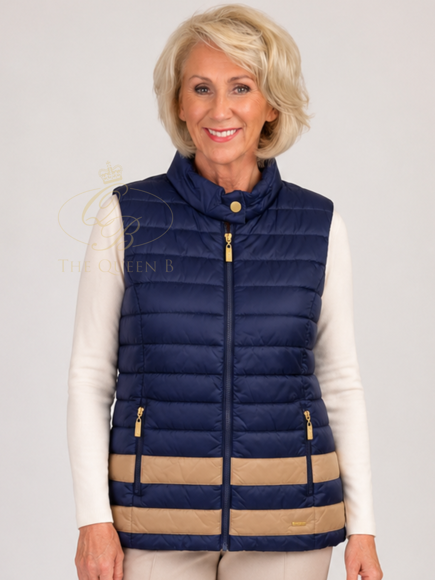 Micha 308 Gilet with quilted design, zip front, high neckline and zipped pockets