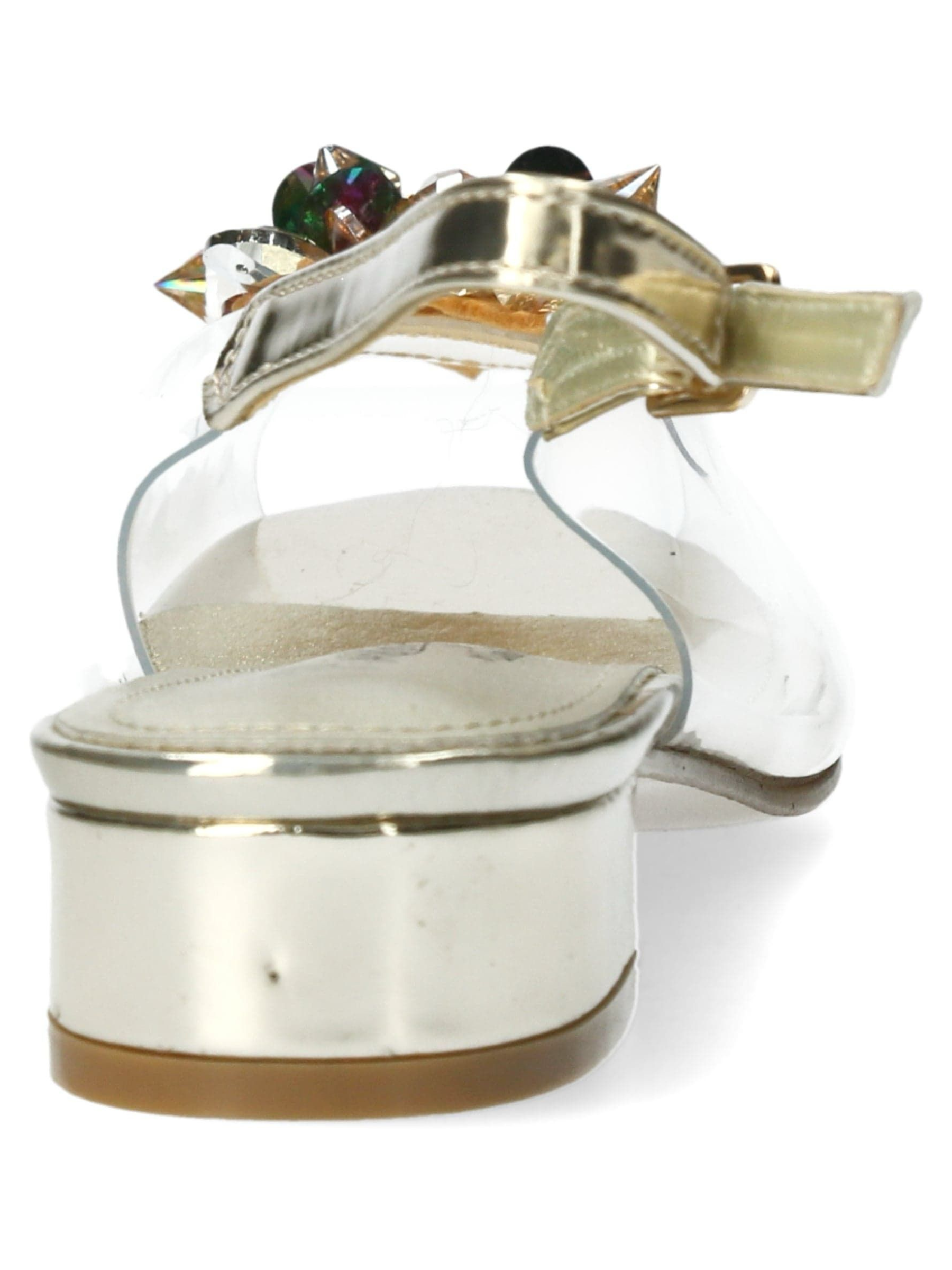 Misstyl - Maude Gold slingback heel with clear upper, crystal embellishment and 3cm block heel.