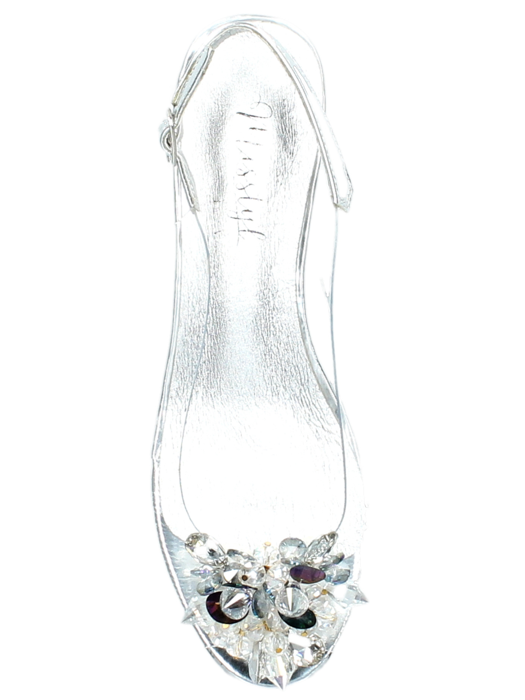 Misstyl - Maude Silver slingback heel with clear upper, crystal embellishment and 3cm block heel.