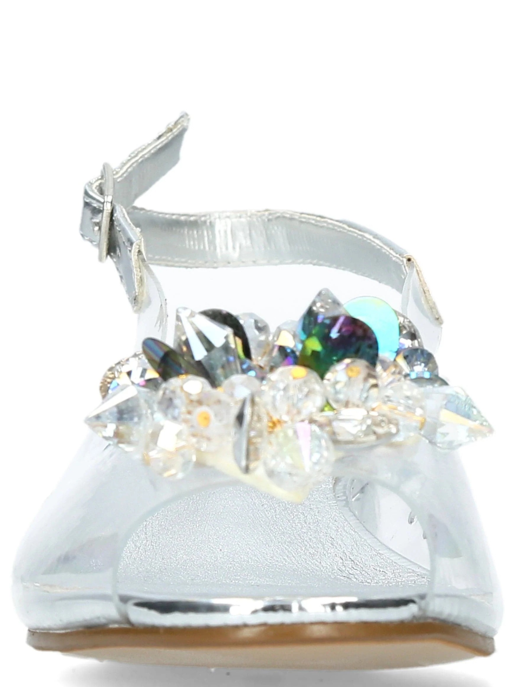 Misstyl - Maude Silver slingback heel with clear upper, crystal embellishment and 3cm block heel.