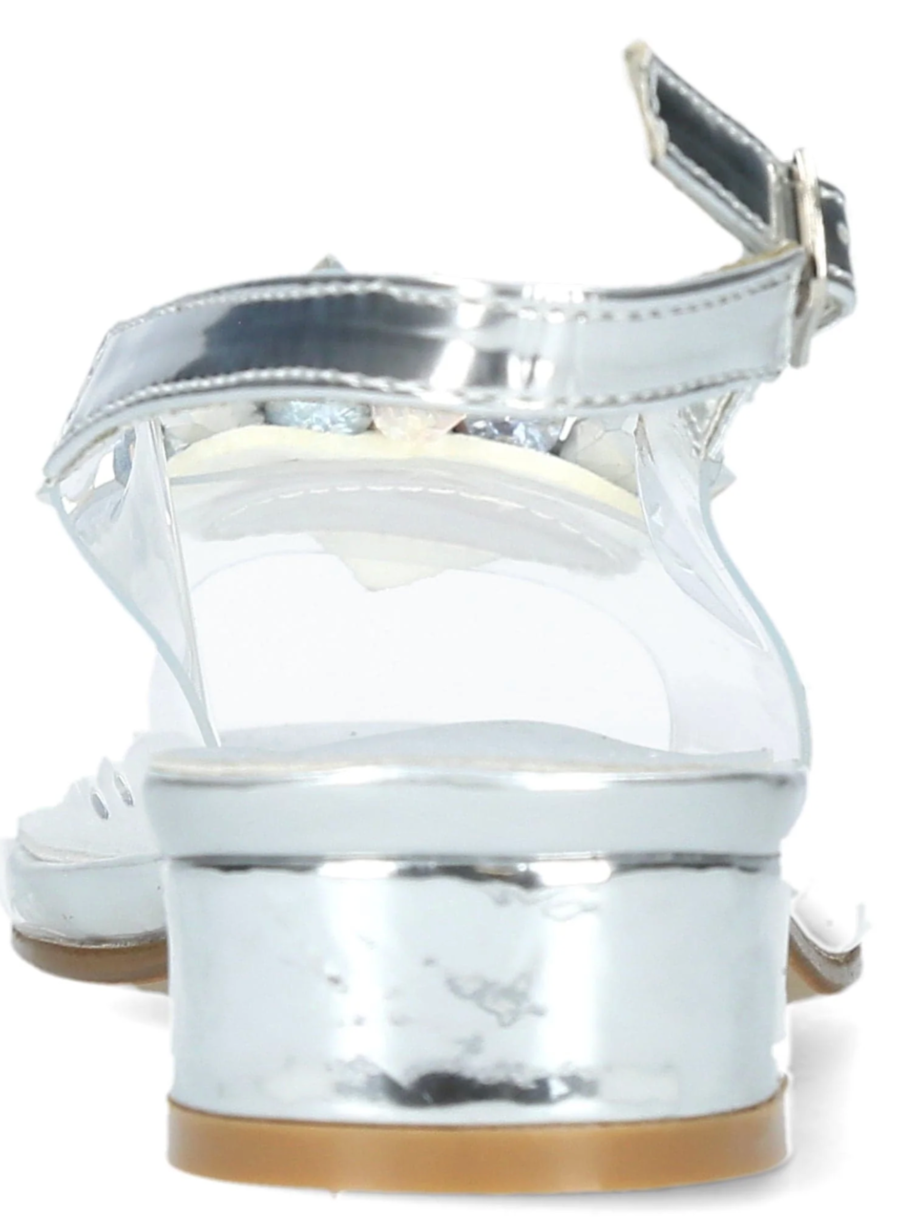 Misstyl - Maude Silver slingback heel with clear upper, crystal embellishment and 3cm block heel.