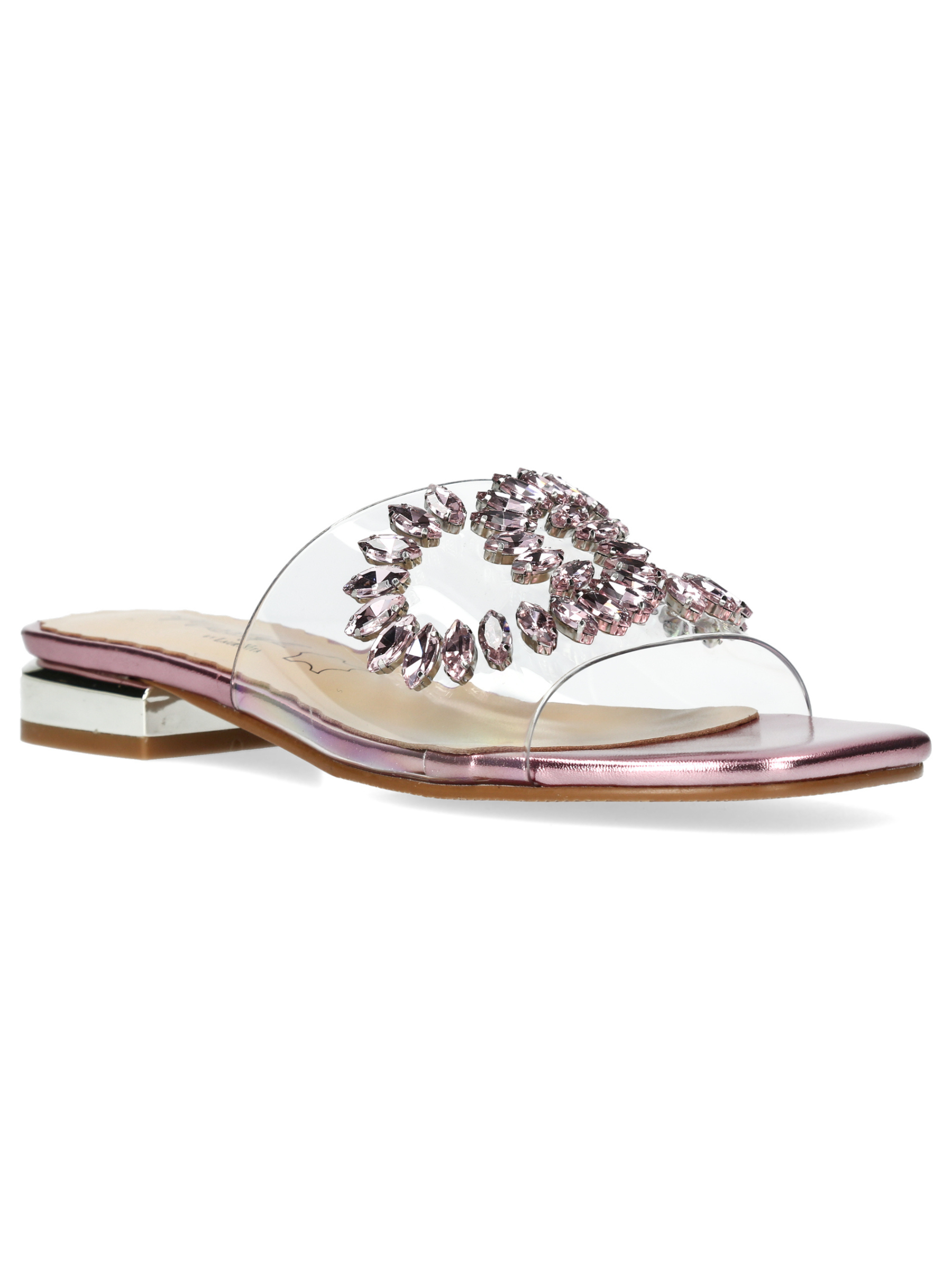 Misstyl Maxine 49 Pink Shoes with clear upper and crystal embellishment.