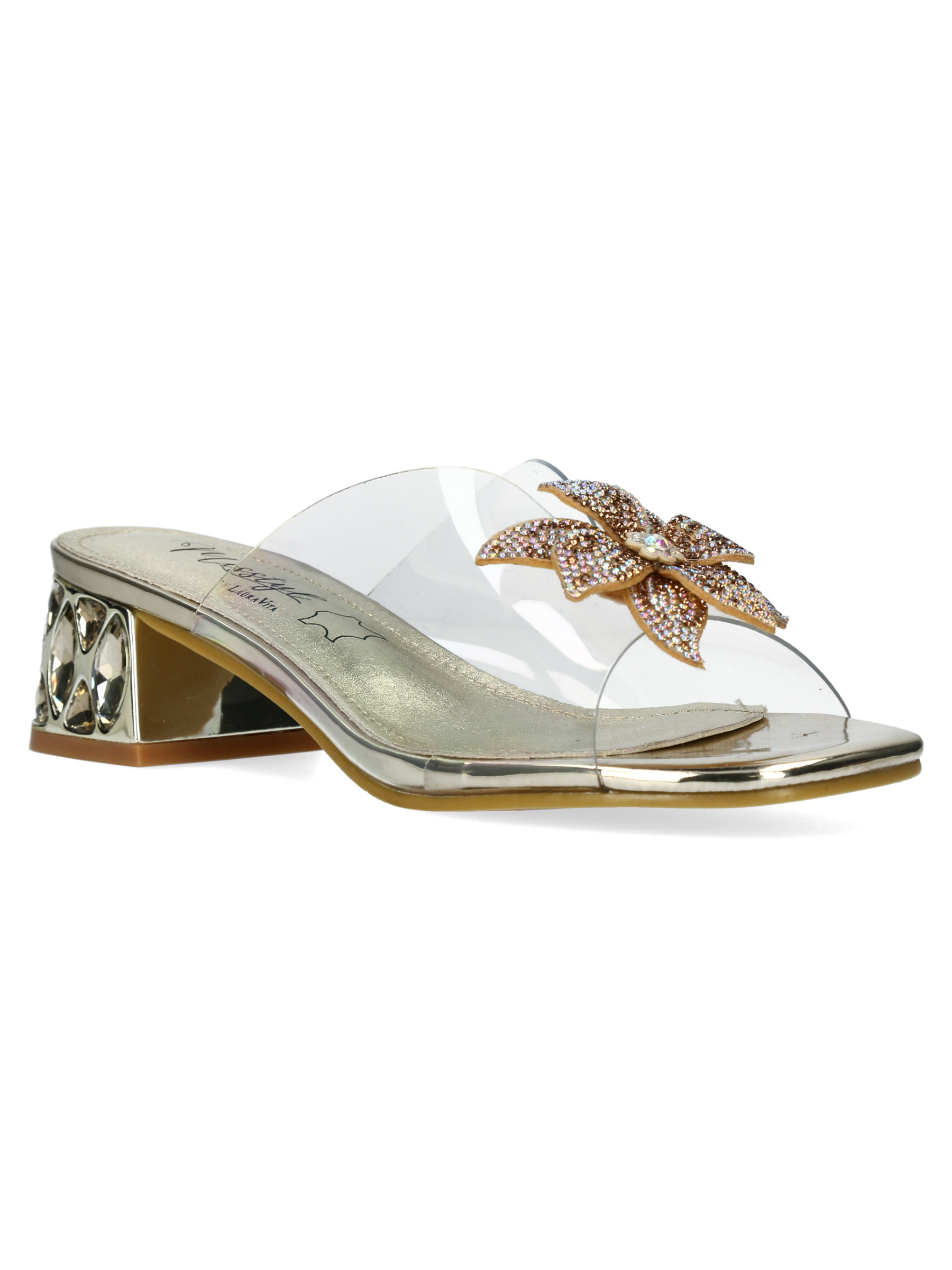 Misstyl Mily 20 Gold Shoes with clear upper and crystal embellishment.