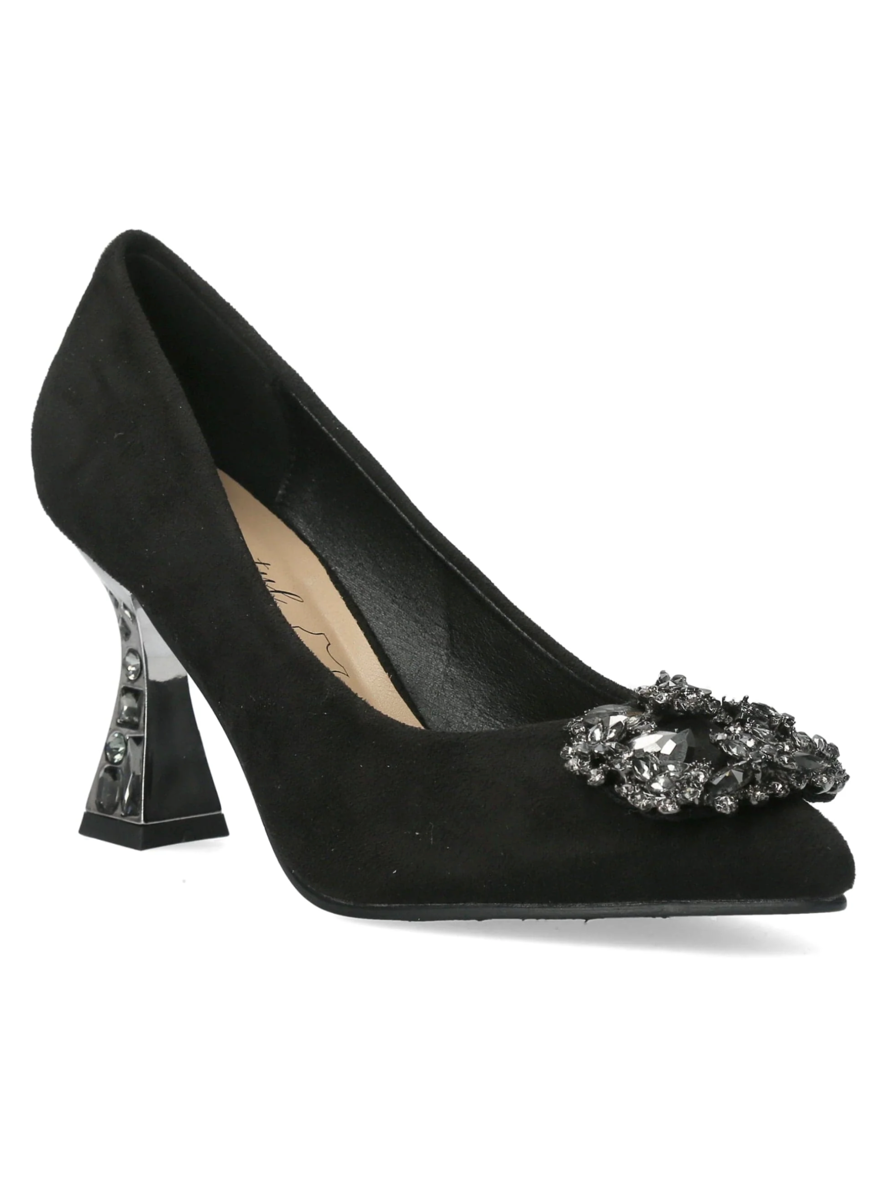 Misstyl Myriano 02 Noir Heel – black pointed-toe stiletto with jewel embellishment, elegant women’s dress heels with 7.5 cm sculpted heel.