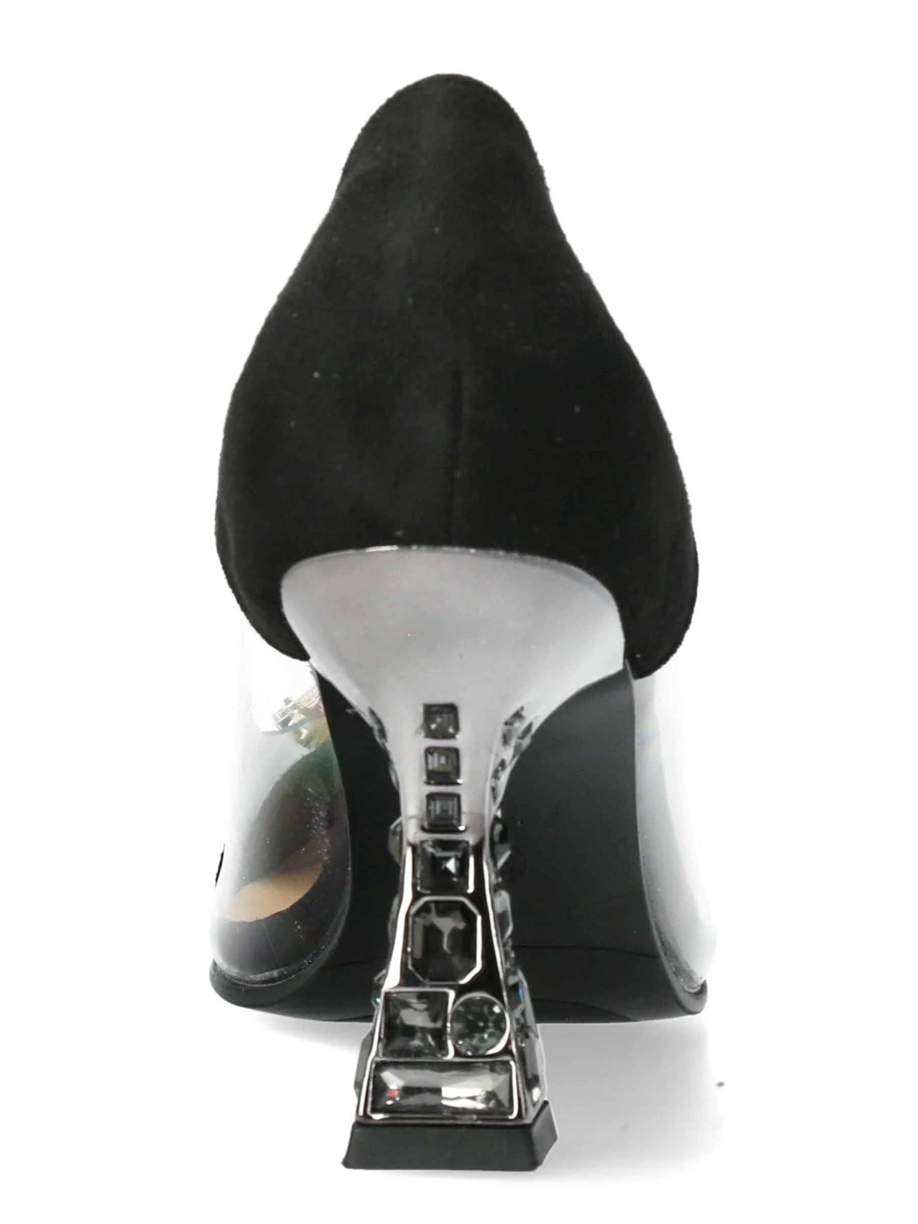Misstyl Myriano 06 Noir Heel – black stiletto with jewel-embellished pointed toe, clear TPU upper and crystal-detailed heel.