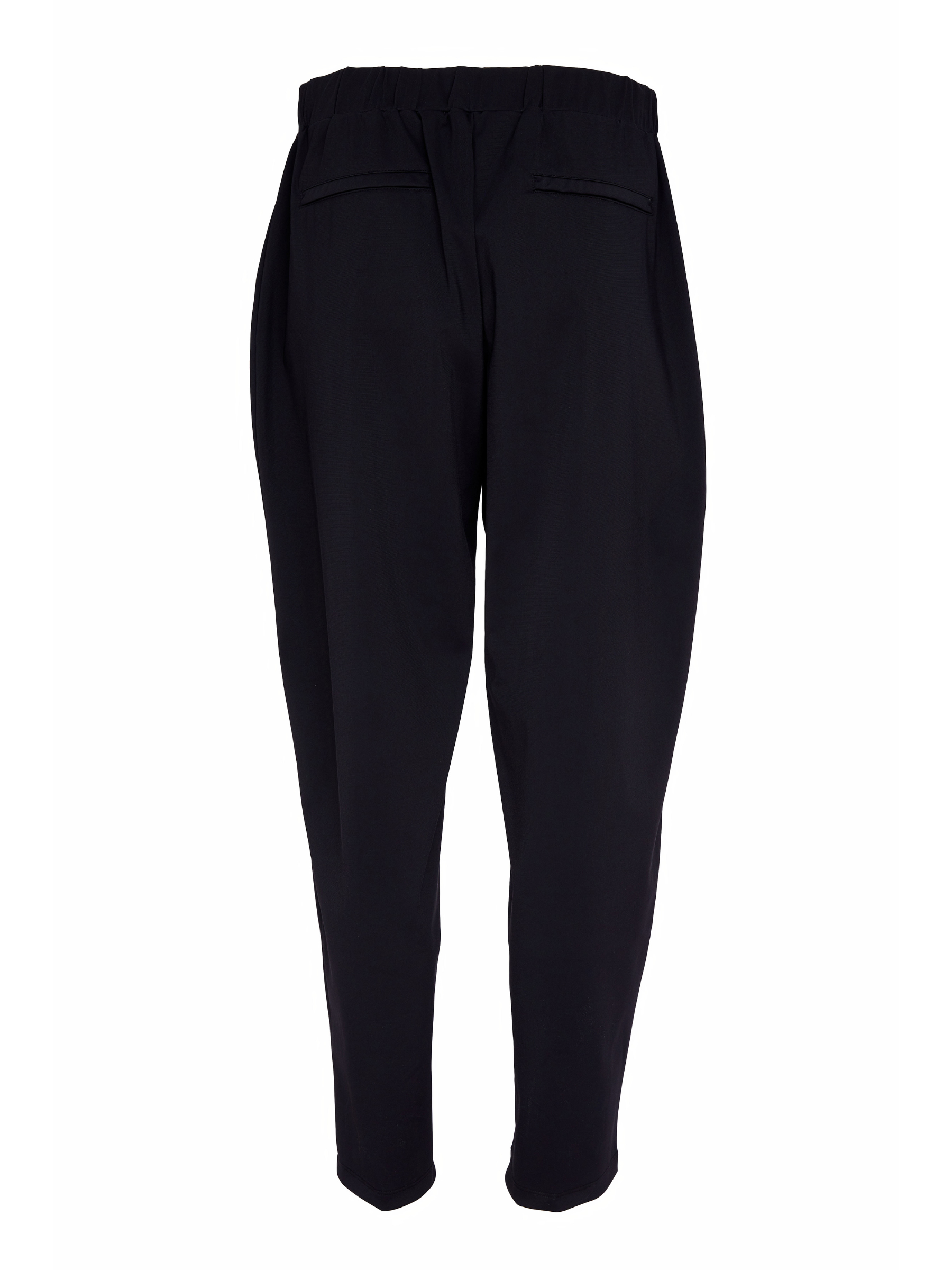 Naya NAS26 102 Drawstring Trousers in black featuring an adjustable drawstring waist and relaxed, modern silhouette.