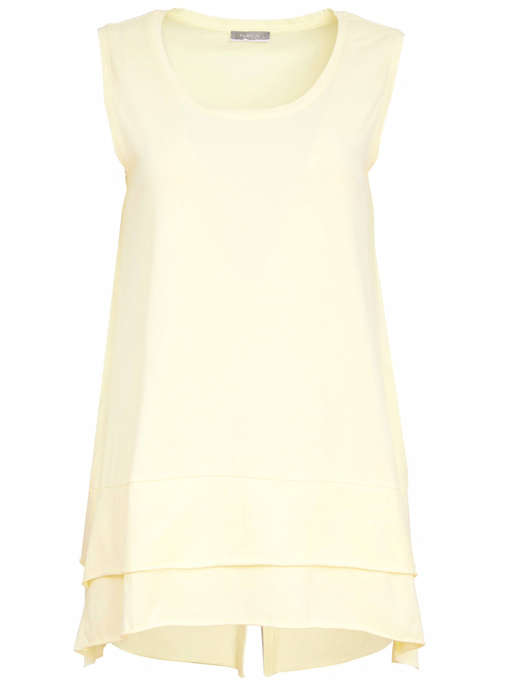 Naya NAS26 115 Raw Hem & Vented Back Cami Top featuring soft cotton stretch fabric, sleeveless design, raw hem finish and vented back detail.