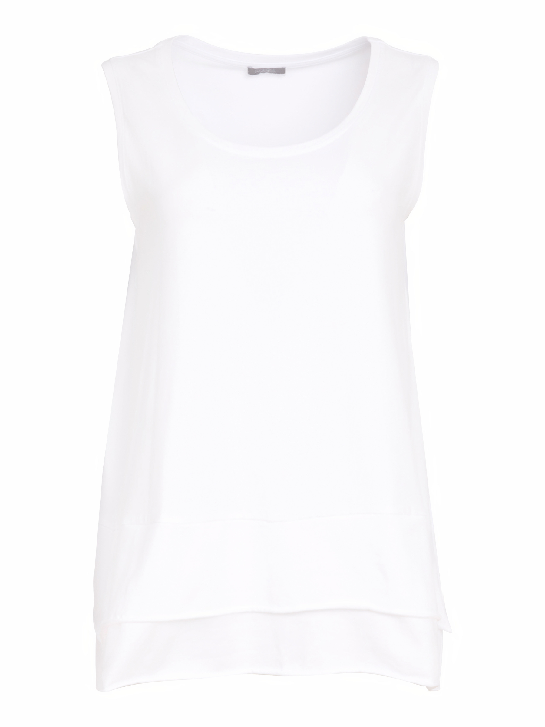 Naya NAS26 115 Raw Hem & Vented Back Cami Top featuring soft cotton stretch fabric, sleeveless design, raw hem finish and vented back detail.