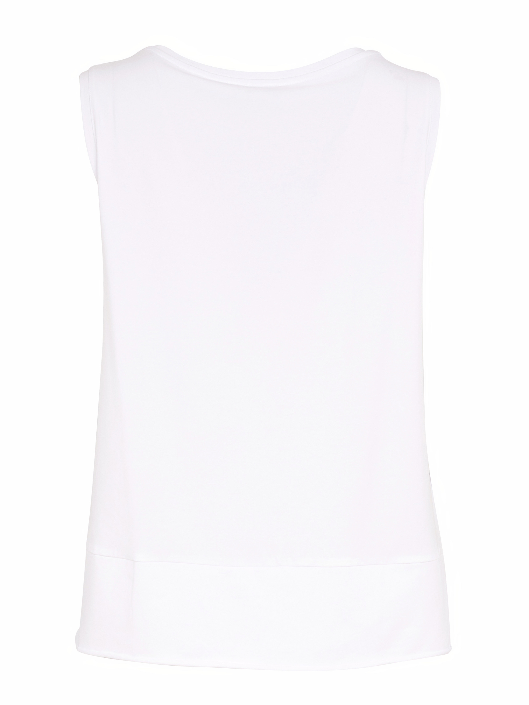 Naya NAS26 115 Raw Hem & Vented Back Cami Top featuring soft cotton stretch fabric, sleeveless design, raw hem finish and vented back detail.
