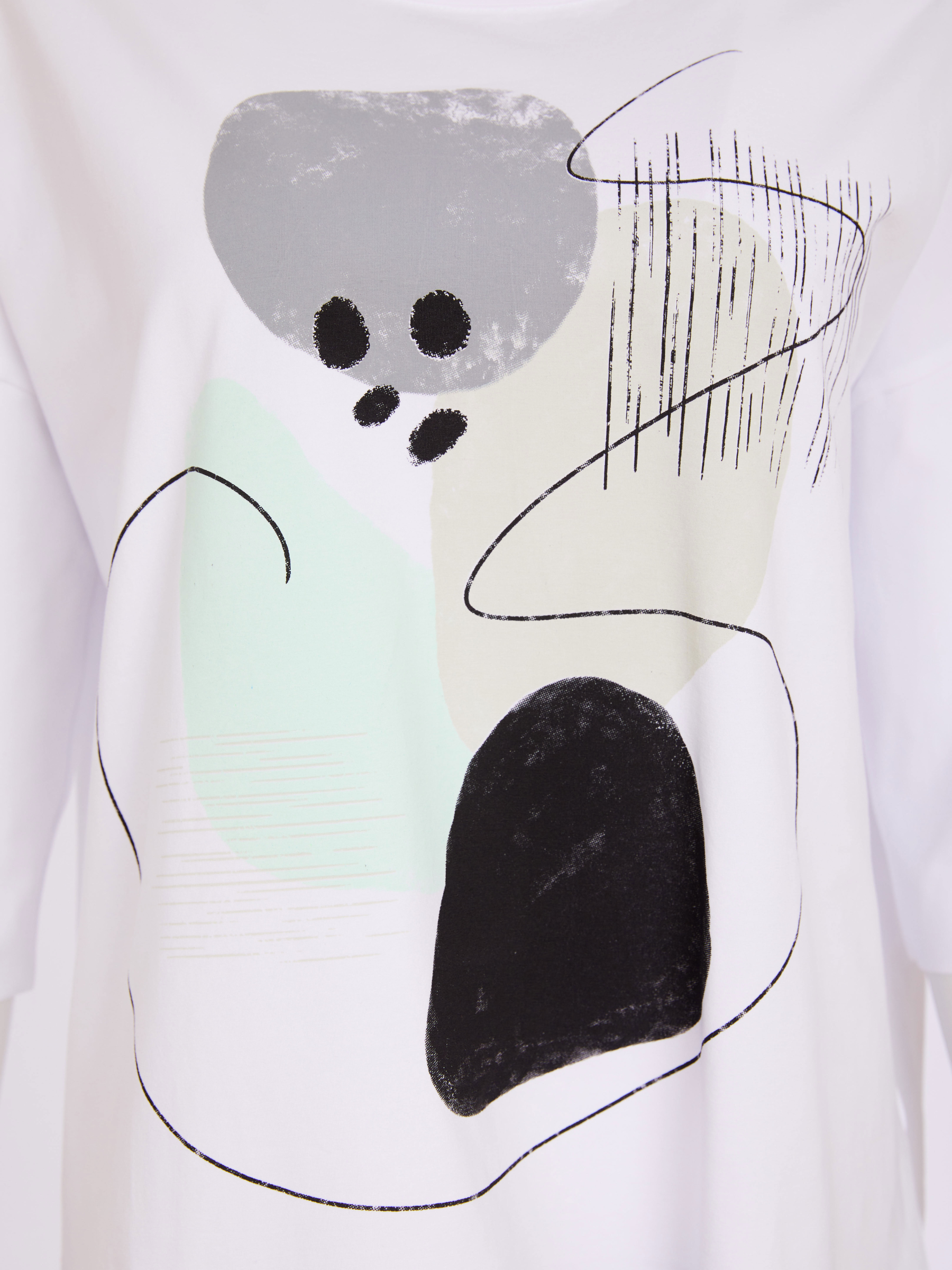 Naya NAS26 124 Contrast Hempanel Placement Print Top featuring soft cotton stretch fabric, abstract front placement print, contrast hem panel and relaxed fit.