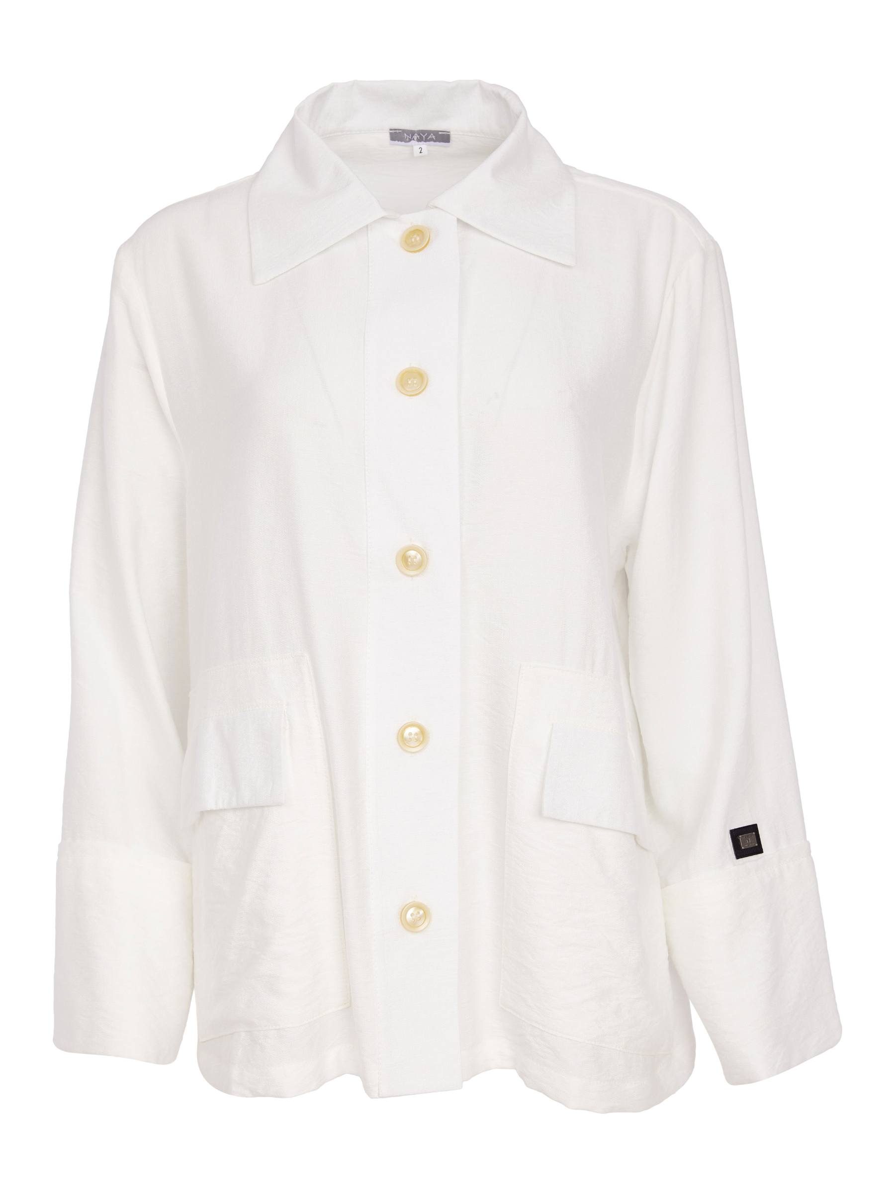 Naya NAS26 156 Button Through Jacket featuring relaxed fit, button front fastening and soft viscose-blend fabric.