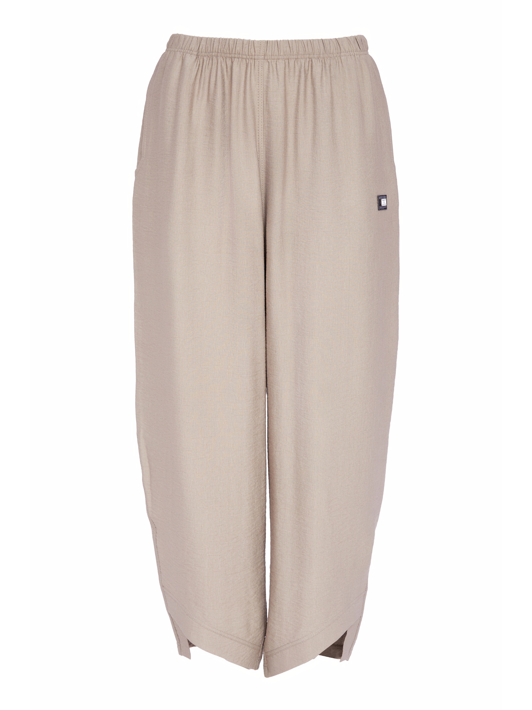 Naya NAS26 158 Curved Hem Trousers featuring elasticated waist, relaxed leg shape and curved split hem in a soft rayon-blend fabric.