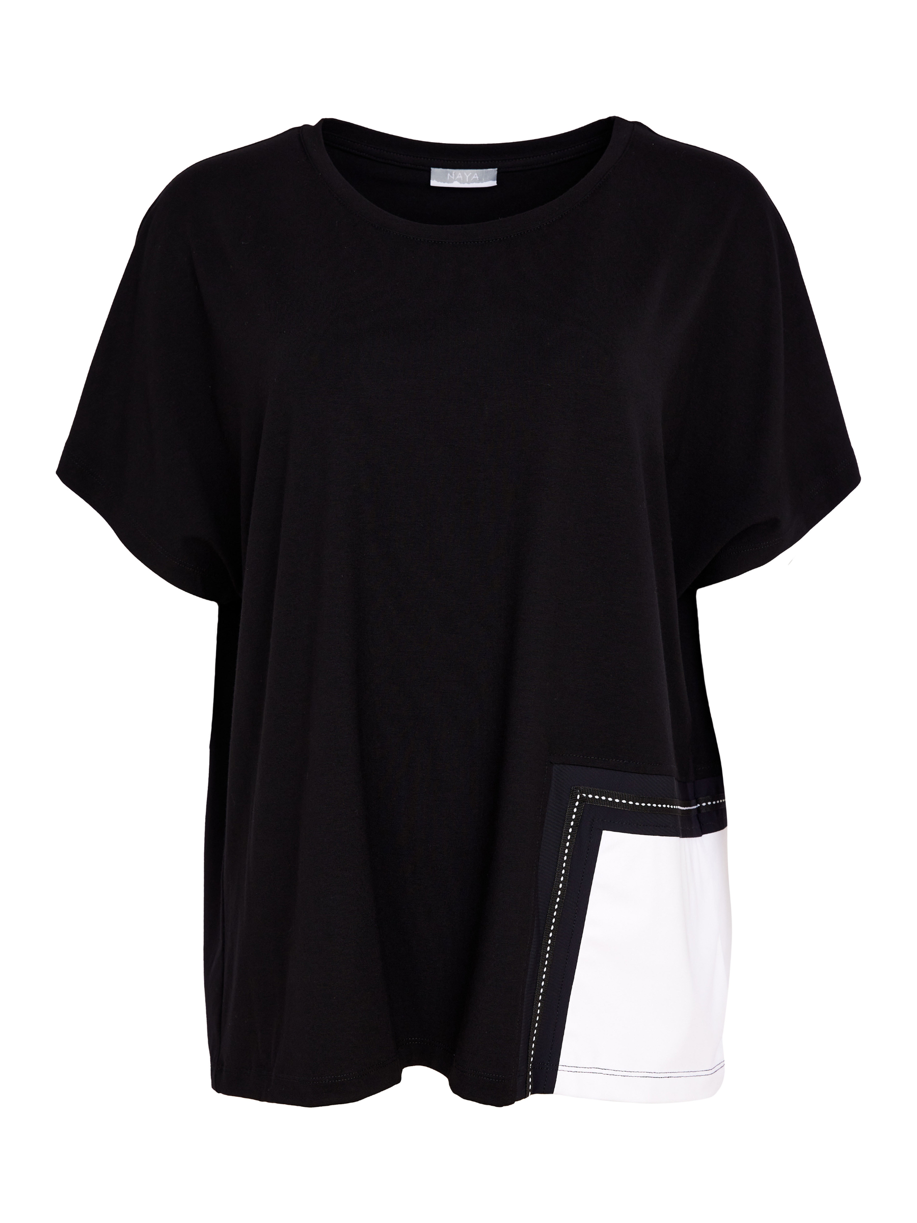 Naya NAS26 188 Contrast Pocket Round Neck Top in soft stretch jersey with relaxed fit, contrast pocket detail and contemporary everyday design.