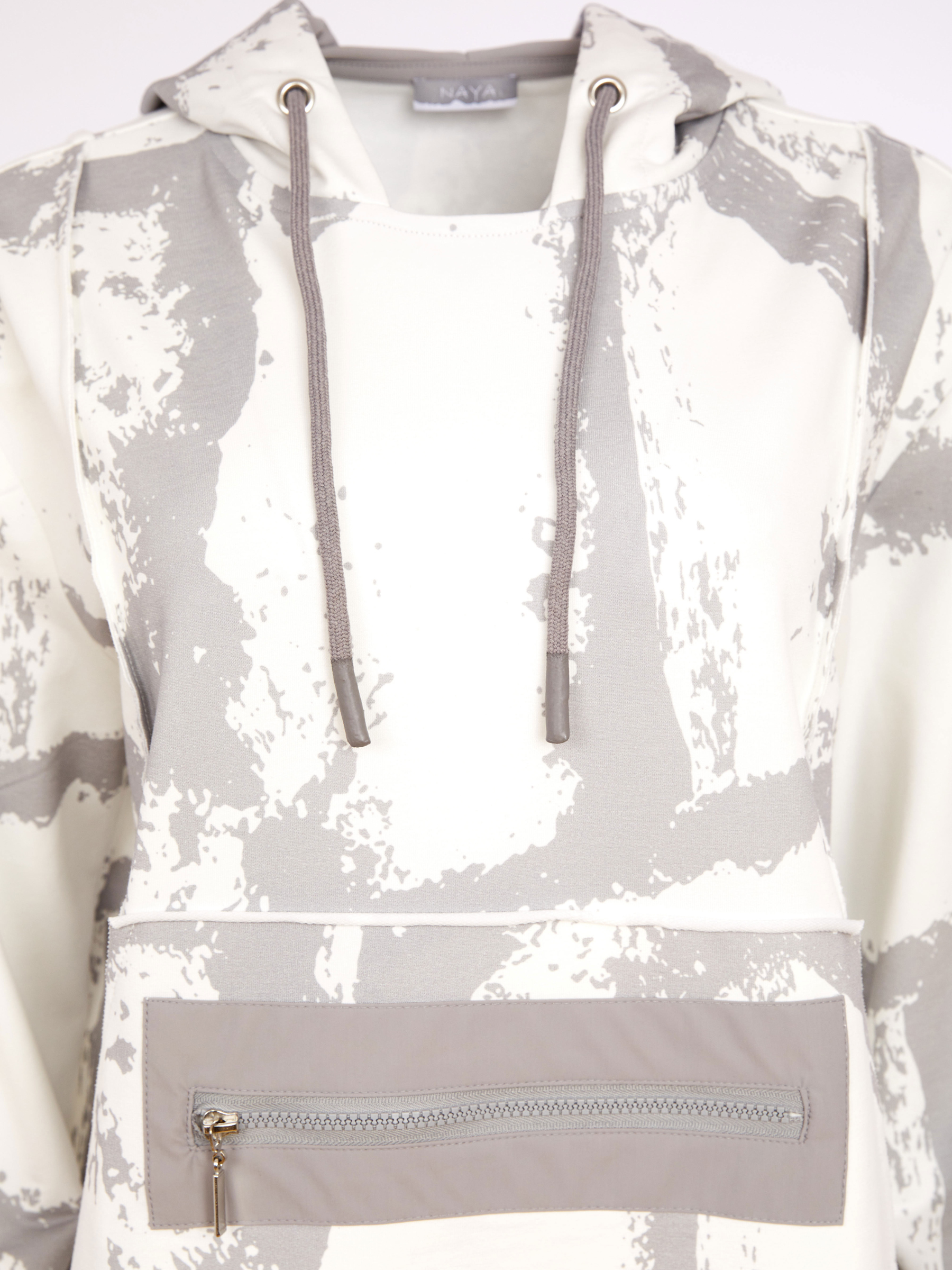 Naya NAS26 247 graphic print hooded top with relaxed fit and modern casual design.