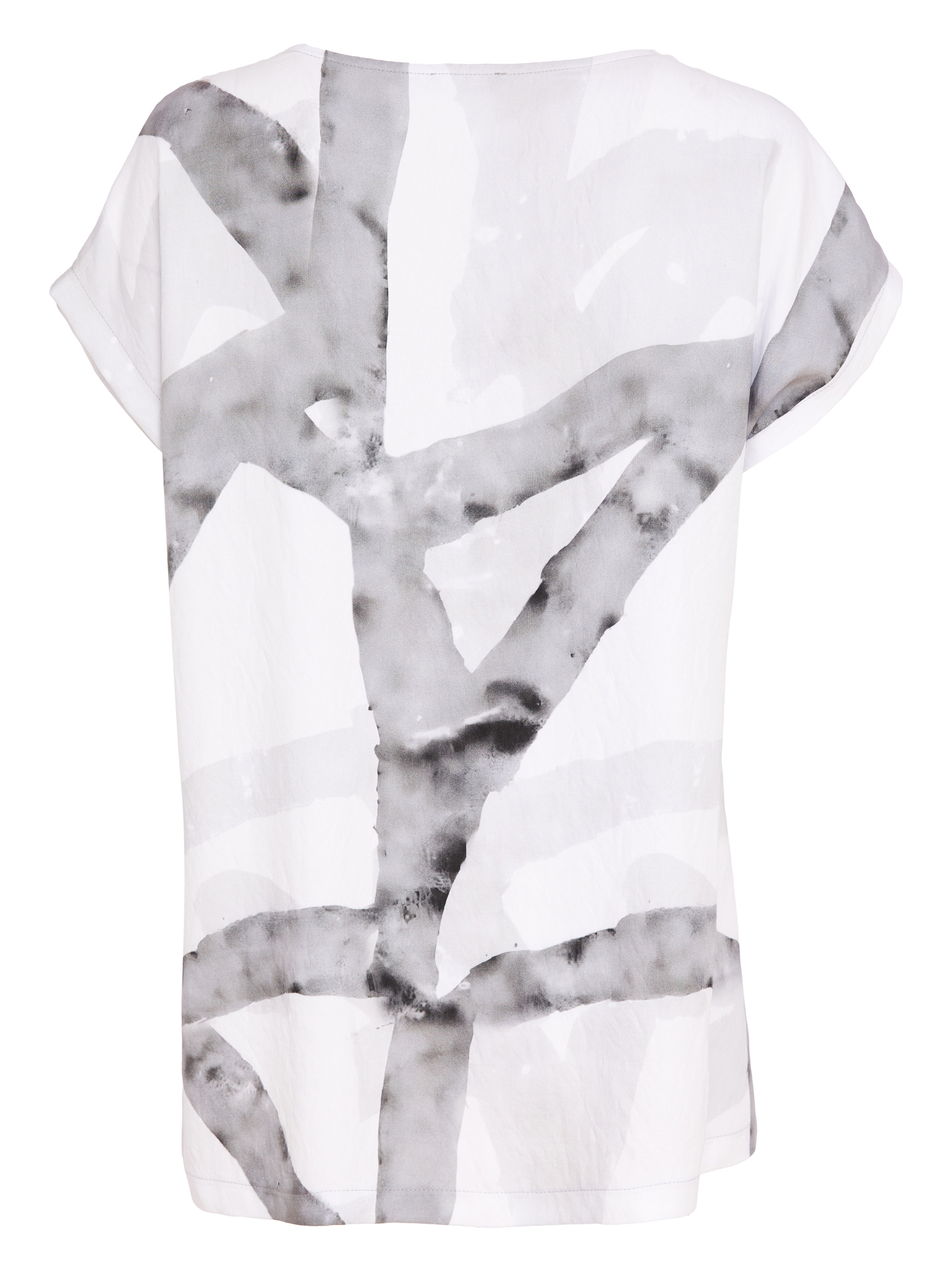 Naya NAS26 314 marbled ribbon print V-neck top with relaxed fit and contemporary silhouette.
