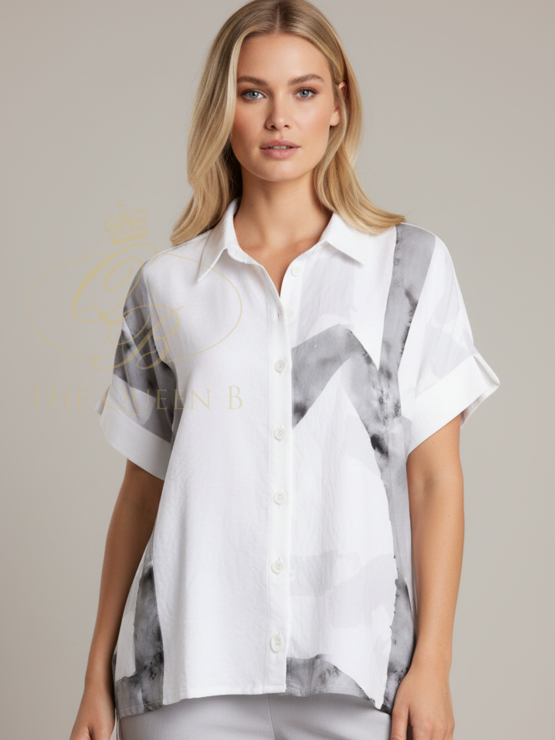 Naya NAS26 315 marbled ribbon print shirt with relaxed fit and contemporary silhouette.