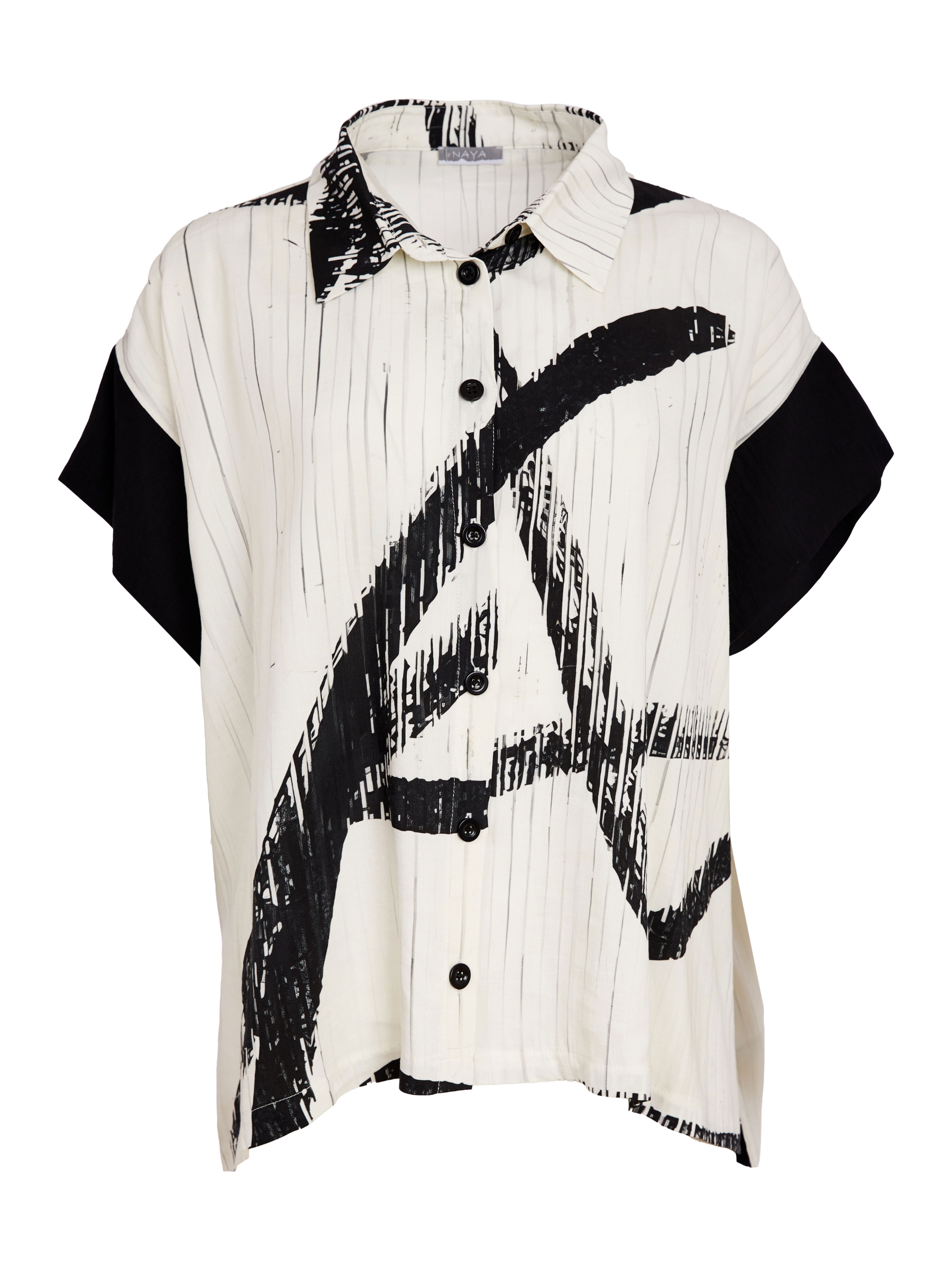 Naya NAS26 318 brush stroke print blouse with relaxed fit and contemporary silhouette.