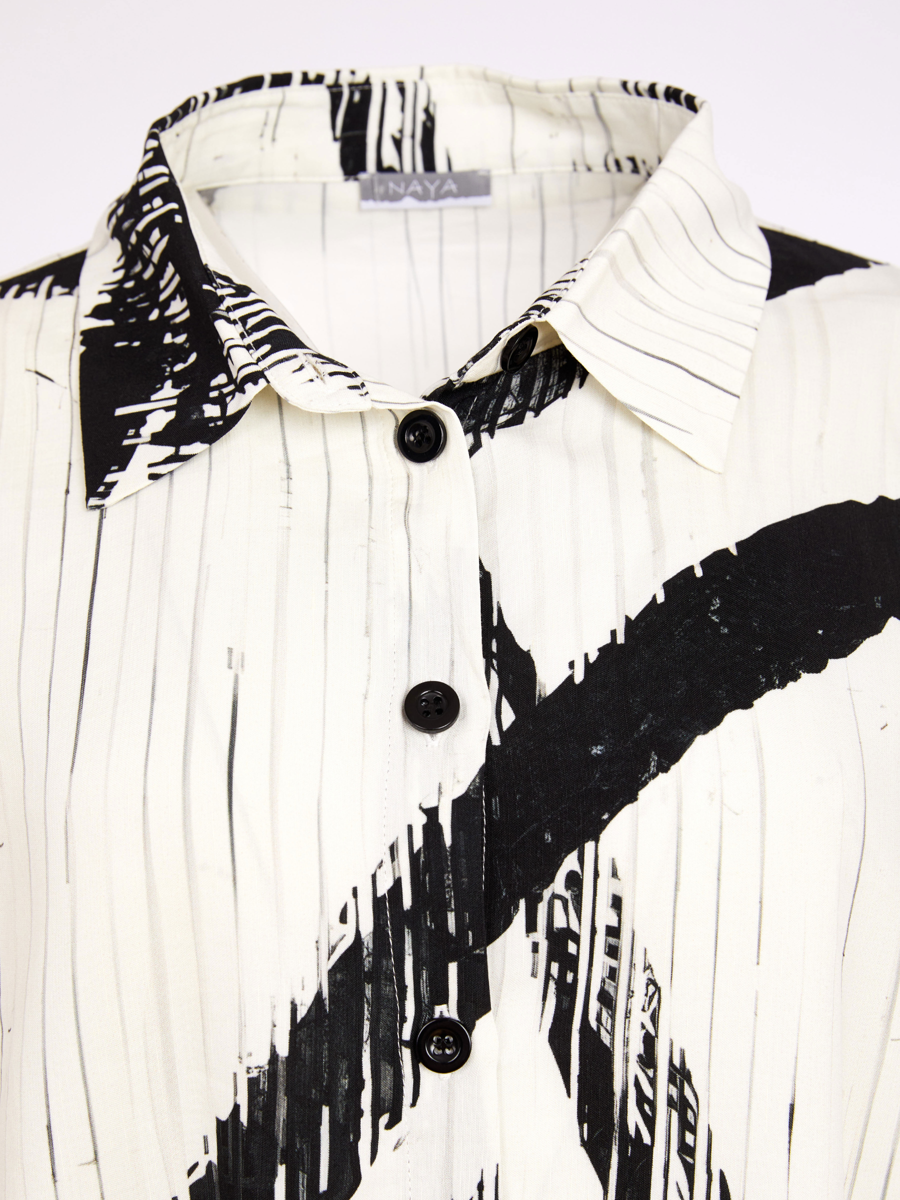 Naya NAS26 318 brush stroke print blouse with relaxed fit and contemporary silhouette.