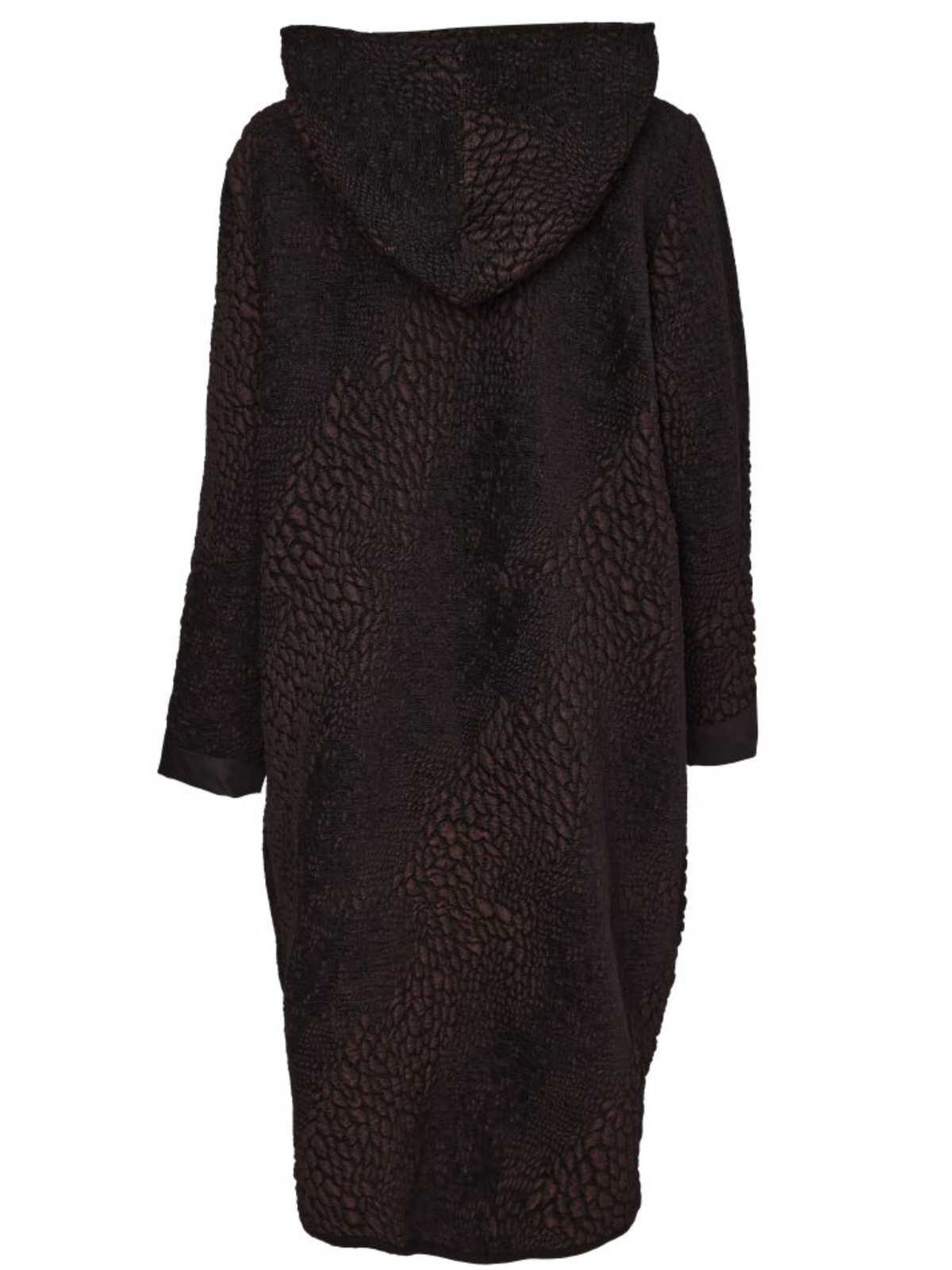 Naya NAW26 161 Jaquard Section Coat with hood, tie-front fastening, pockets and textured longline finish