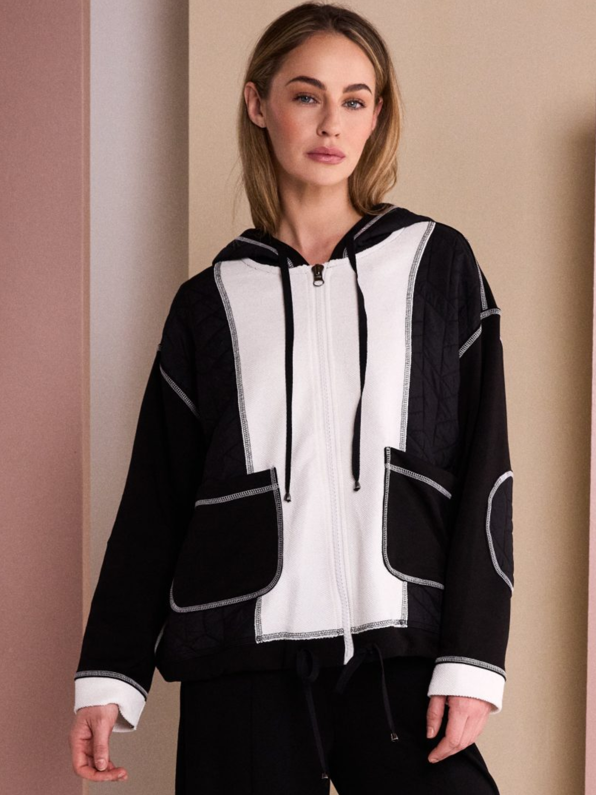 Naya NAW26 168 Two Tone Jacket with hood, zip front, patch pockets and contrast stitch detailing