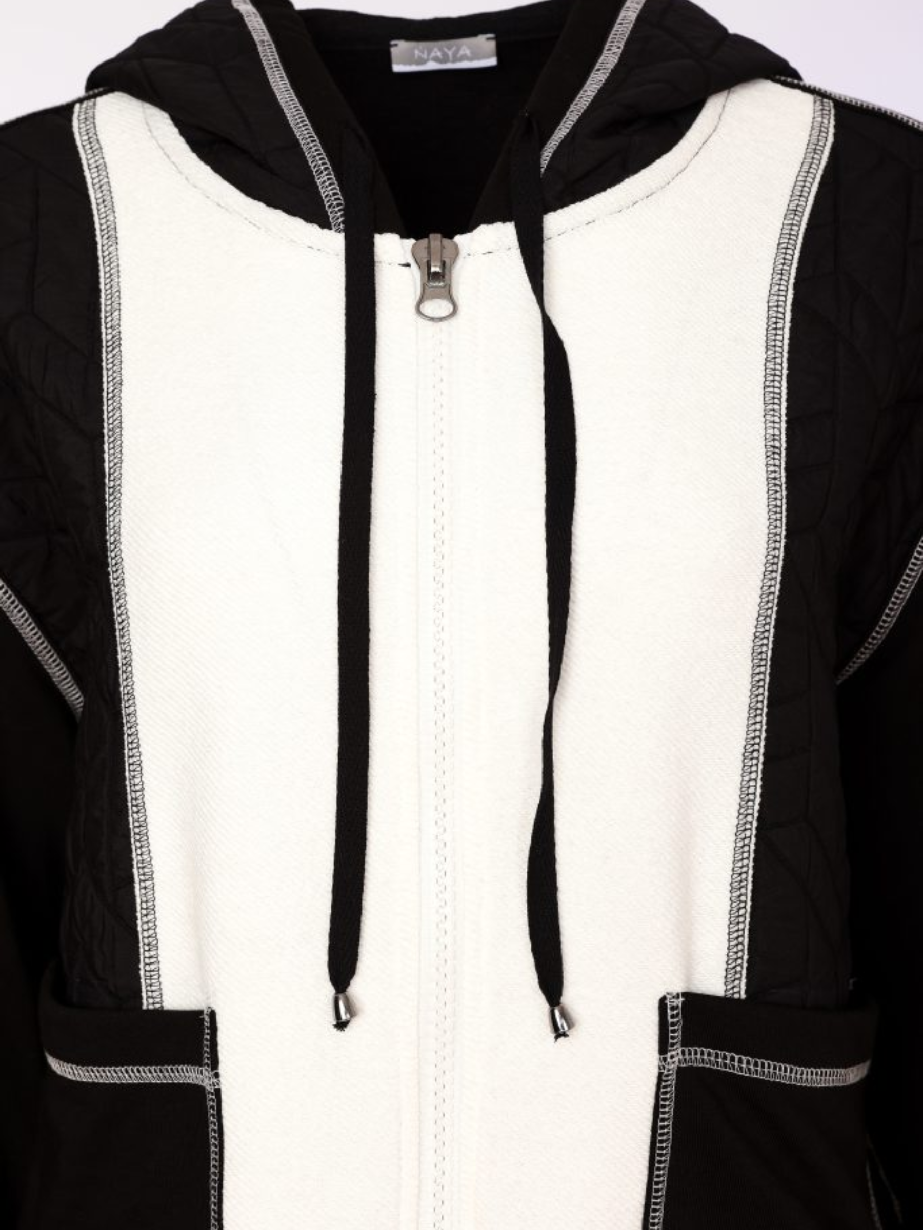 Naya NAW26 168 Two Tone Jacket with hood, zip front, patch pockets and contrast stitch detailing