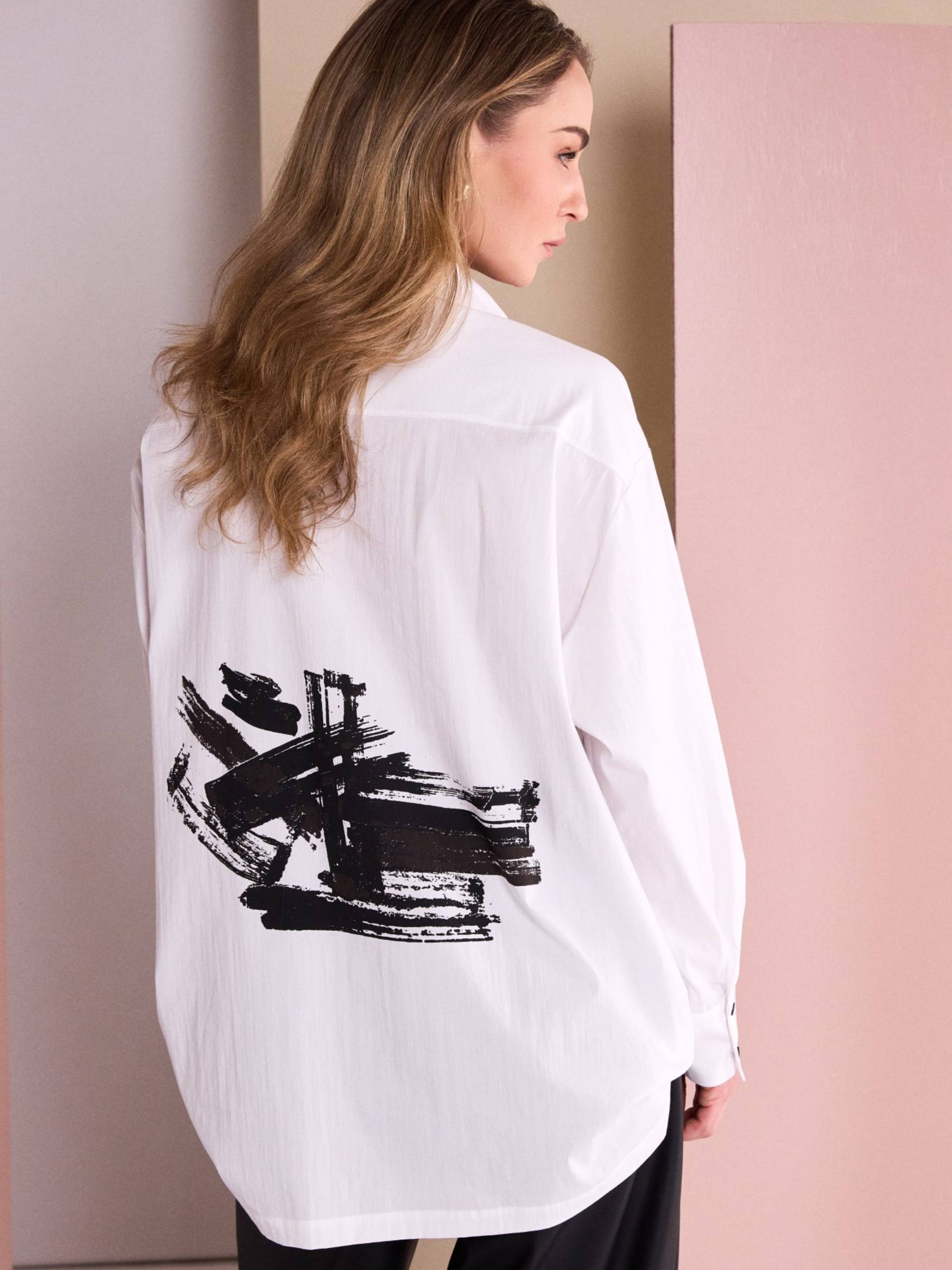 Naya NAW26 225 Placement Print Back Cotton Shirt with button front, relaxed fit and statement back print