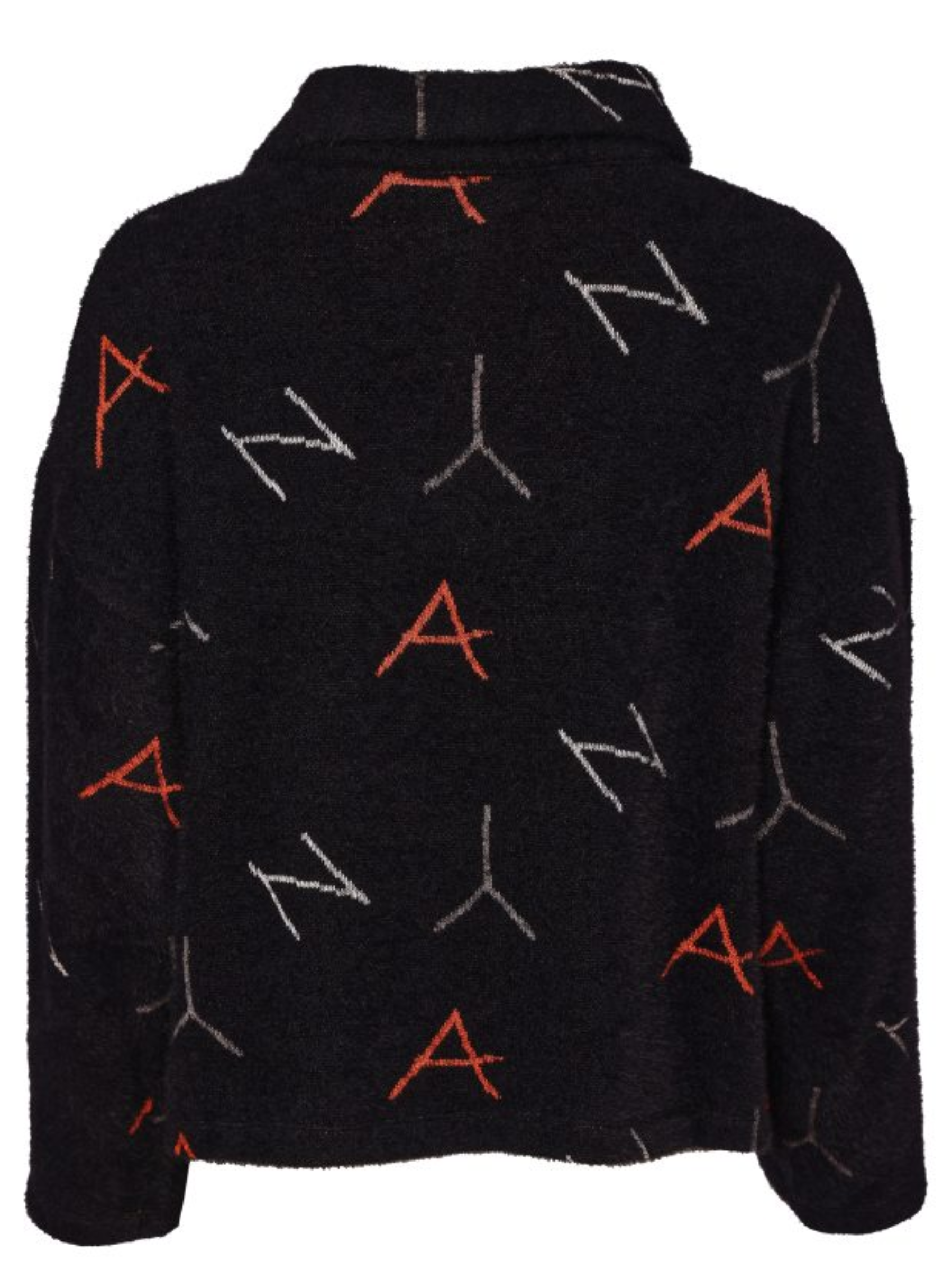 Naya NAW26 226 Hooded Knit Print Jacquard Jacket with zip front, hood and all-over letter print