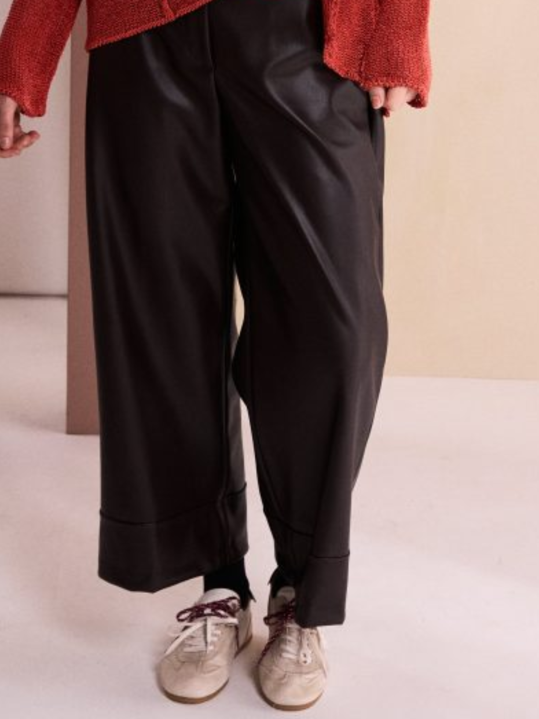 Naya NAW26 296 Leatherette Wide Leg Trouser with relaxed wide-leg silhouette and smooth leatherette finish
