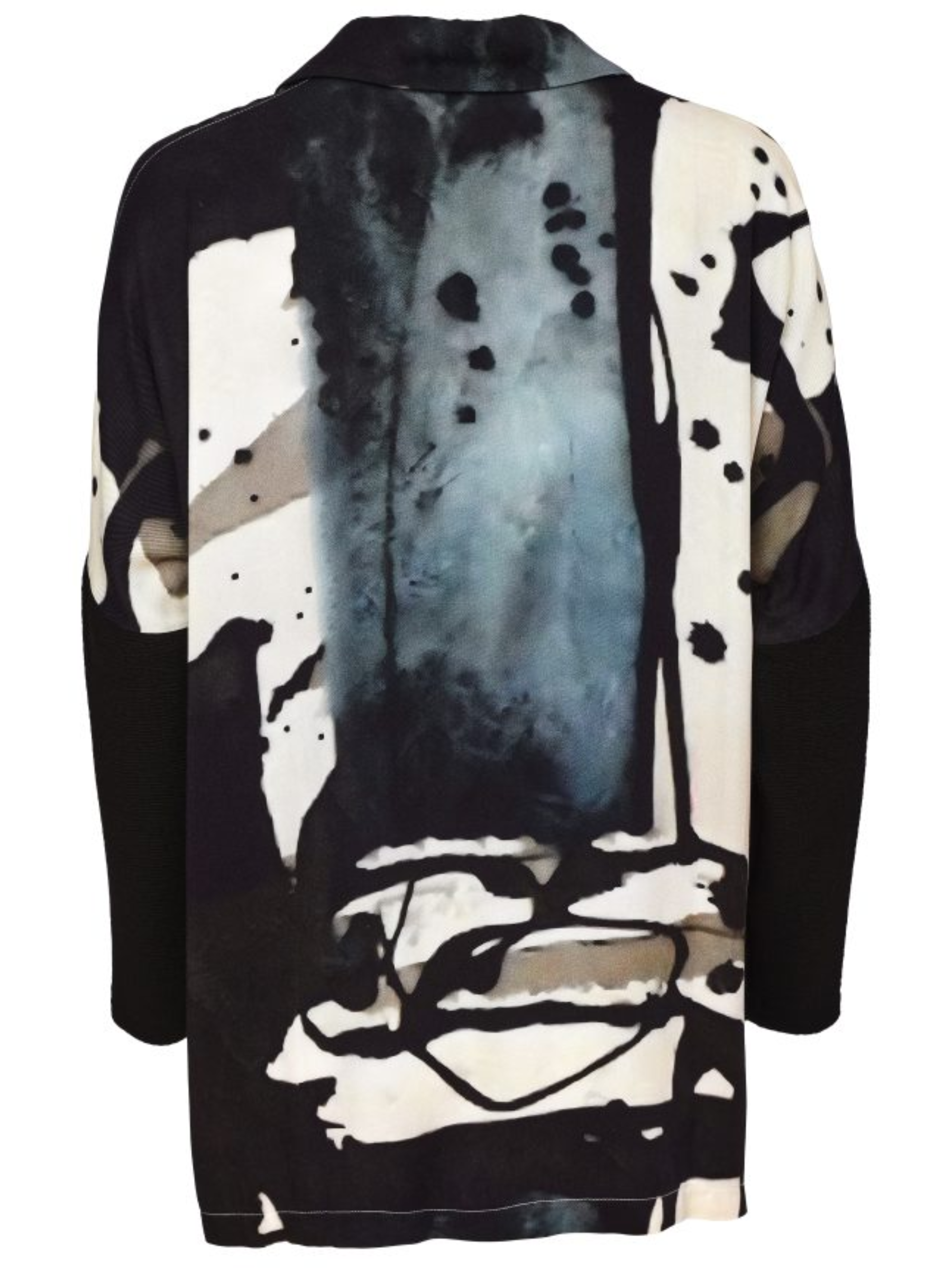 Naya NAW26 320 Print Button Through Shirt with abstract placement print, classic collar and contrast sleeve detail