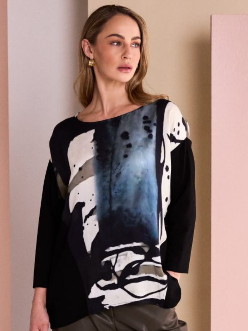 Naya NAW26 321 Print Round Neck Top with relaxed fit, round neckline and abstract placement print