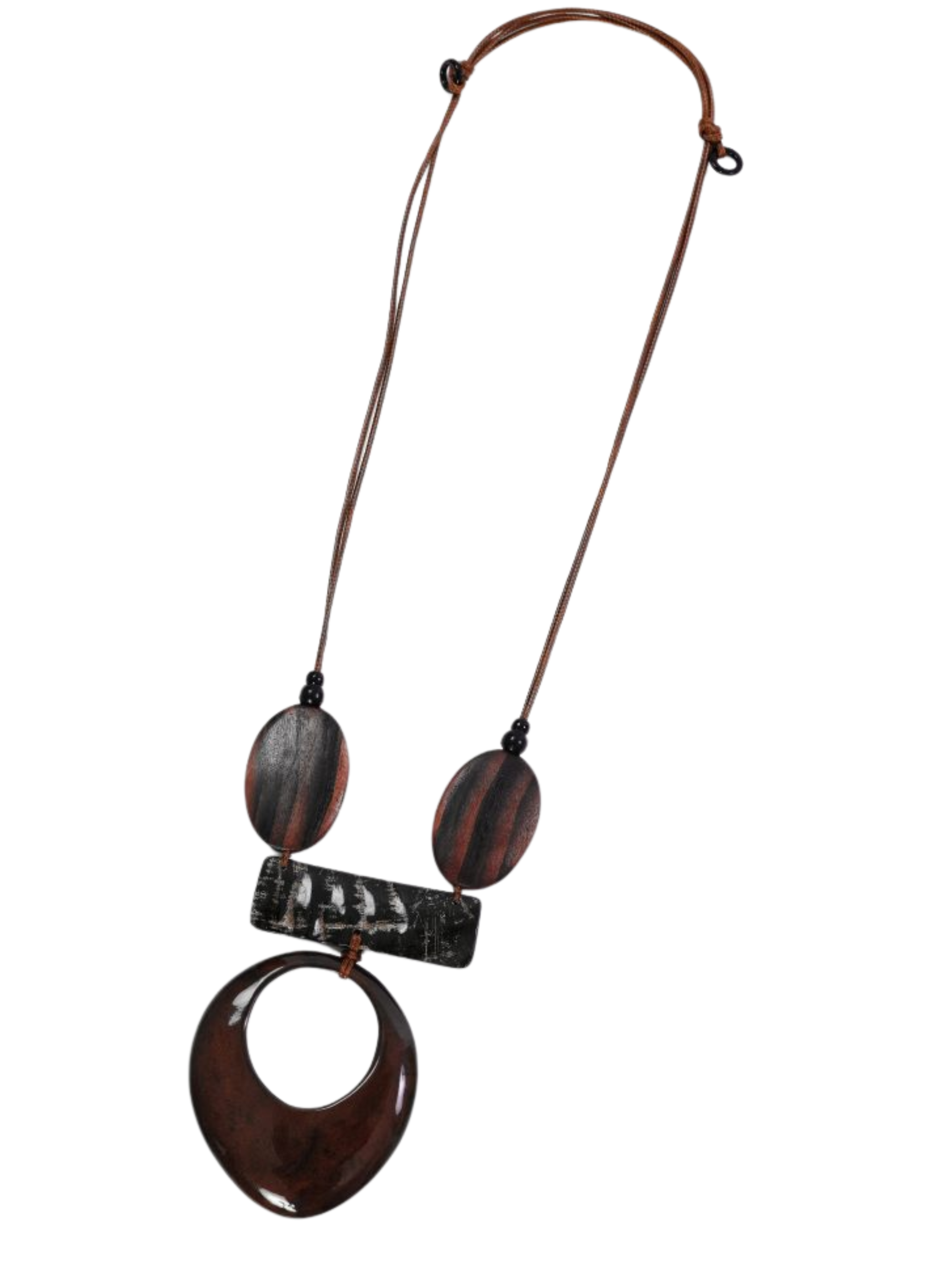 Naya NAW26 344 Elongated Disc Necklace with adjustable cord, oval beads and open circular pendant