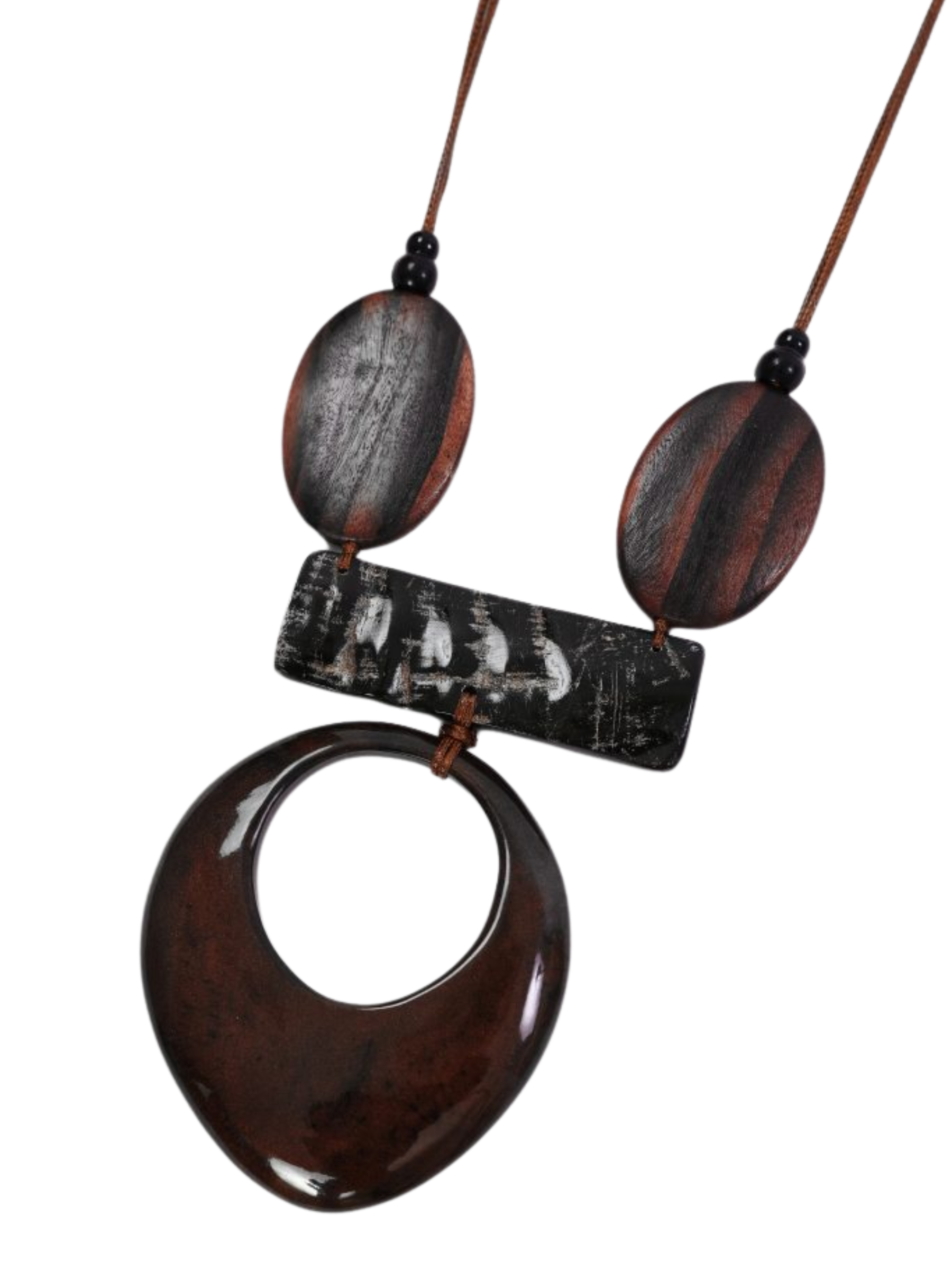 Naya NAW26 344 Elongated Disc Necklace with adjustable cord, oval beads and open circular pendant