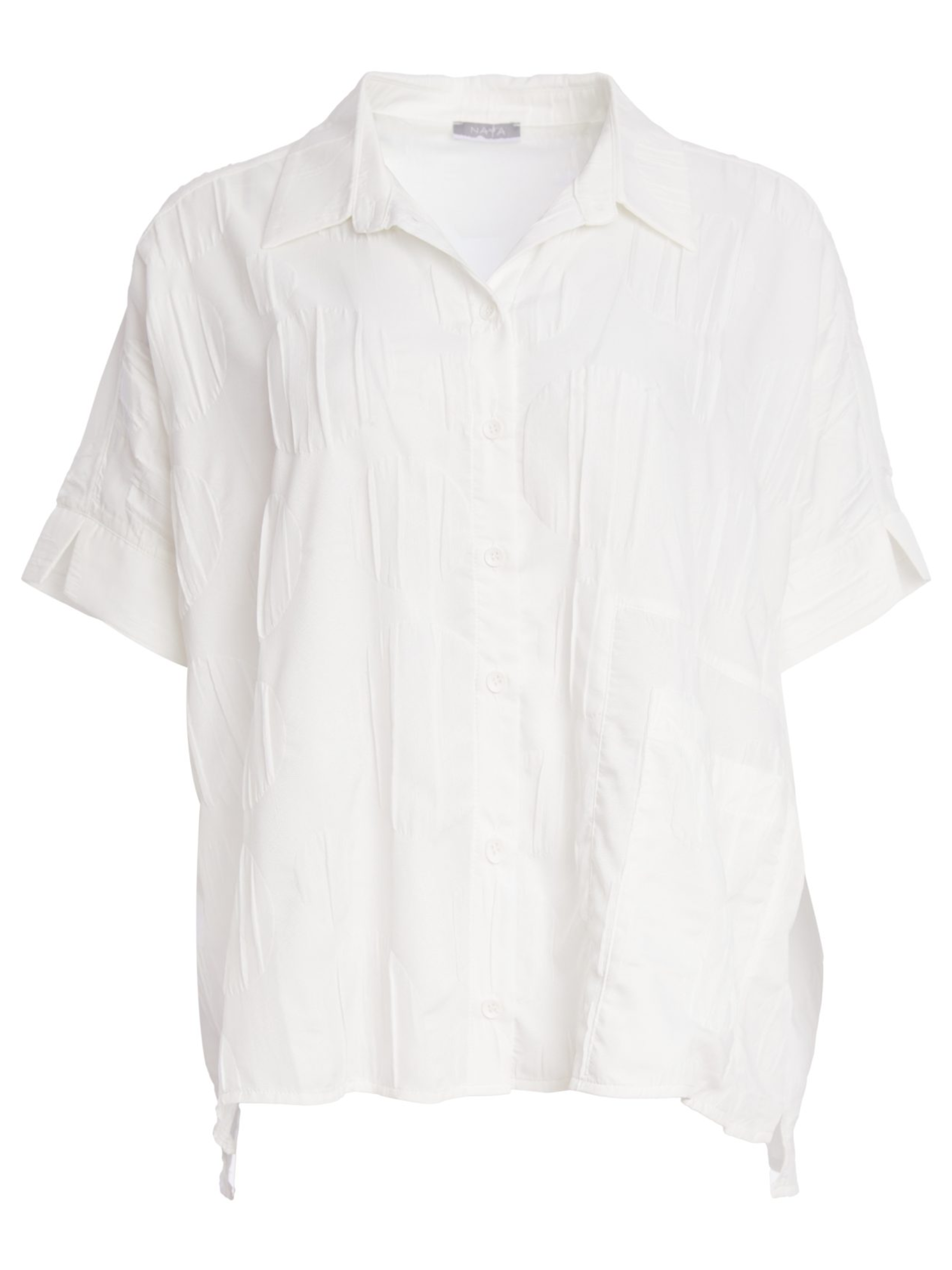 Naya NPA26 111 Front Pocket Short Blouse with collared neckline, button front, short sleeves and textured finish