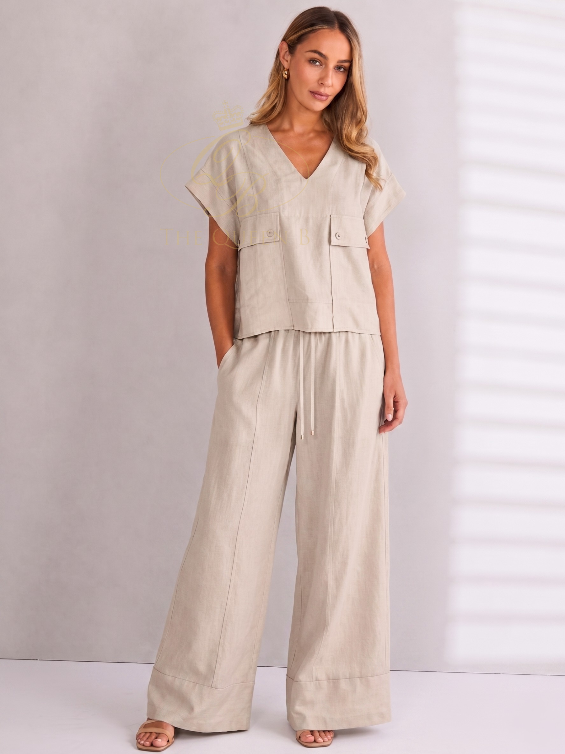 Naya NPA26 128 Soft Pull Up Trouser with drawstring waist, wide leg shape, side pockets and soft drape