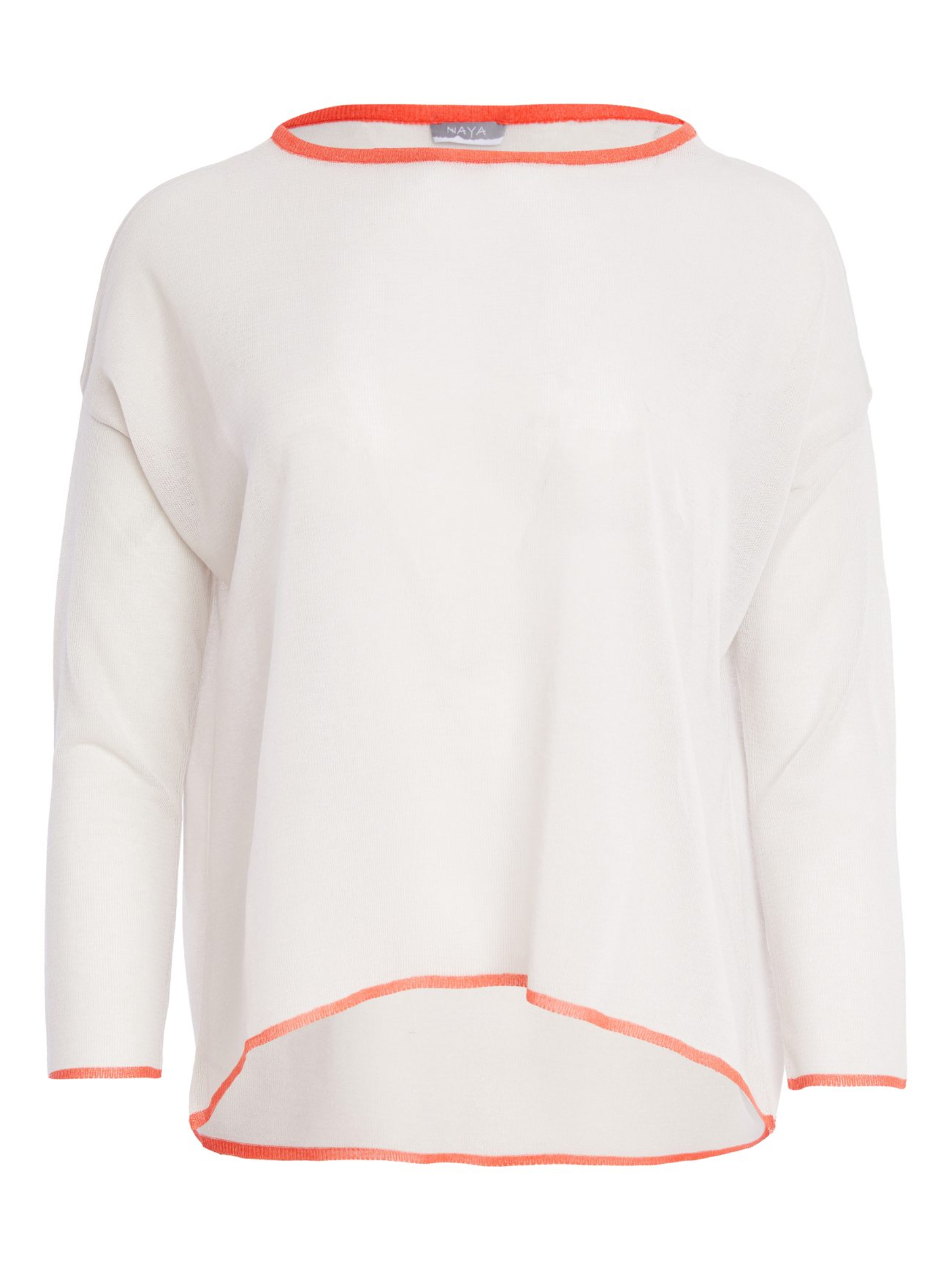 Naya NPA26 145 Round Neck Knit Top with round neckline, long sleeves, contrast trim and dipped hem