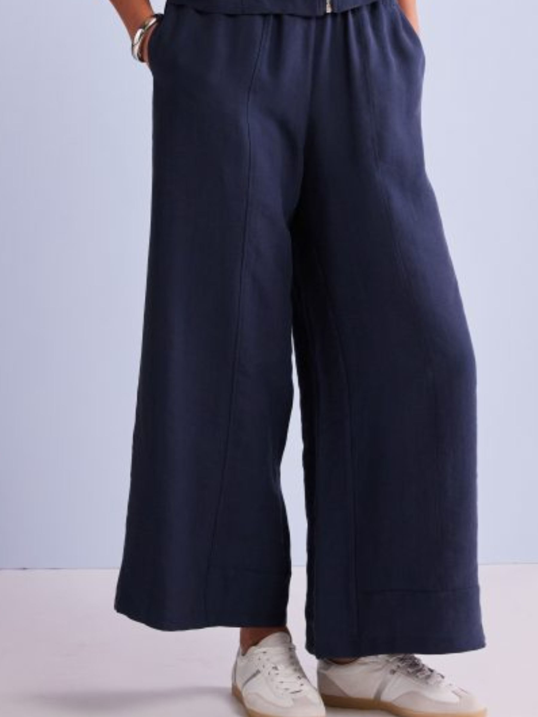 Naya NPA26 172 Pull Up Trouser with elasticated waist, drawstring detail, wide leg shape and front seam
