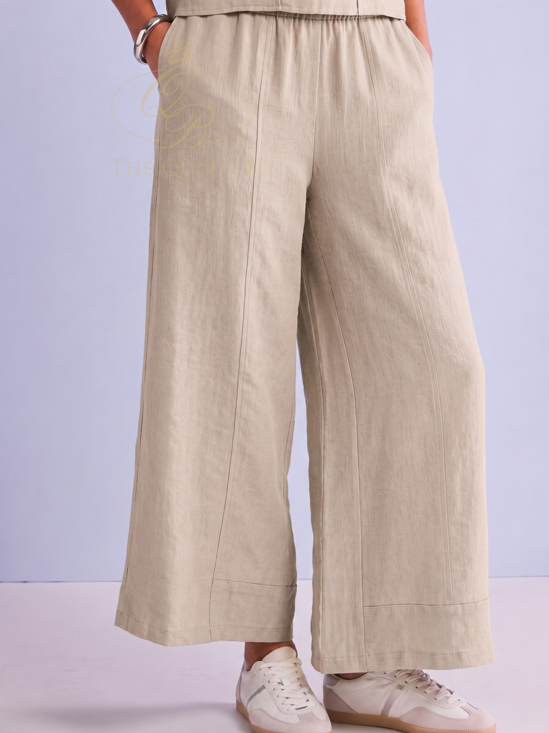 Naya NPA26 172 Pull Up Trouser with elasticated waist, drawstring detail, wide leg shape and front seam