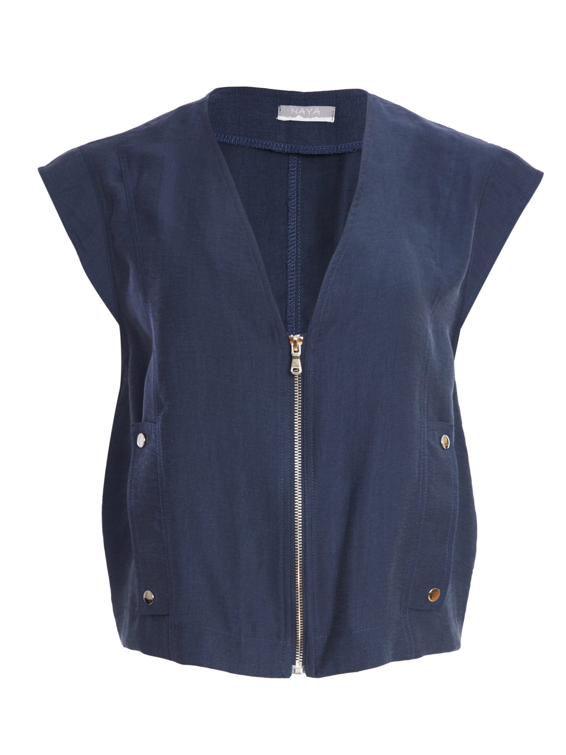 Naya NPA26 284 Short Zip V-Neck Top with zip front, V-neckline, sleeveless cut and pocket detail