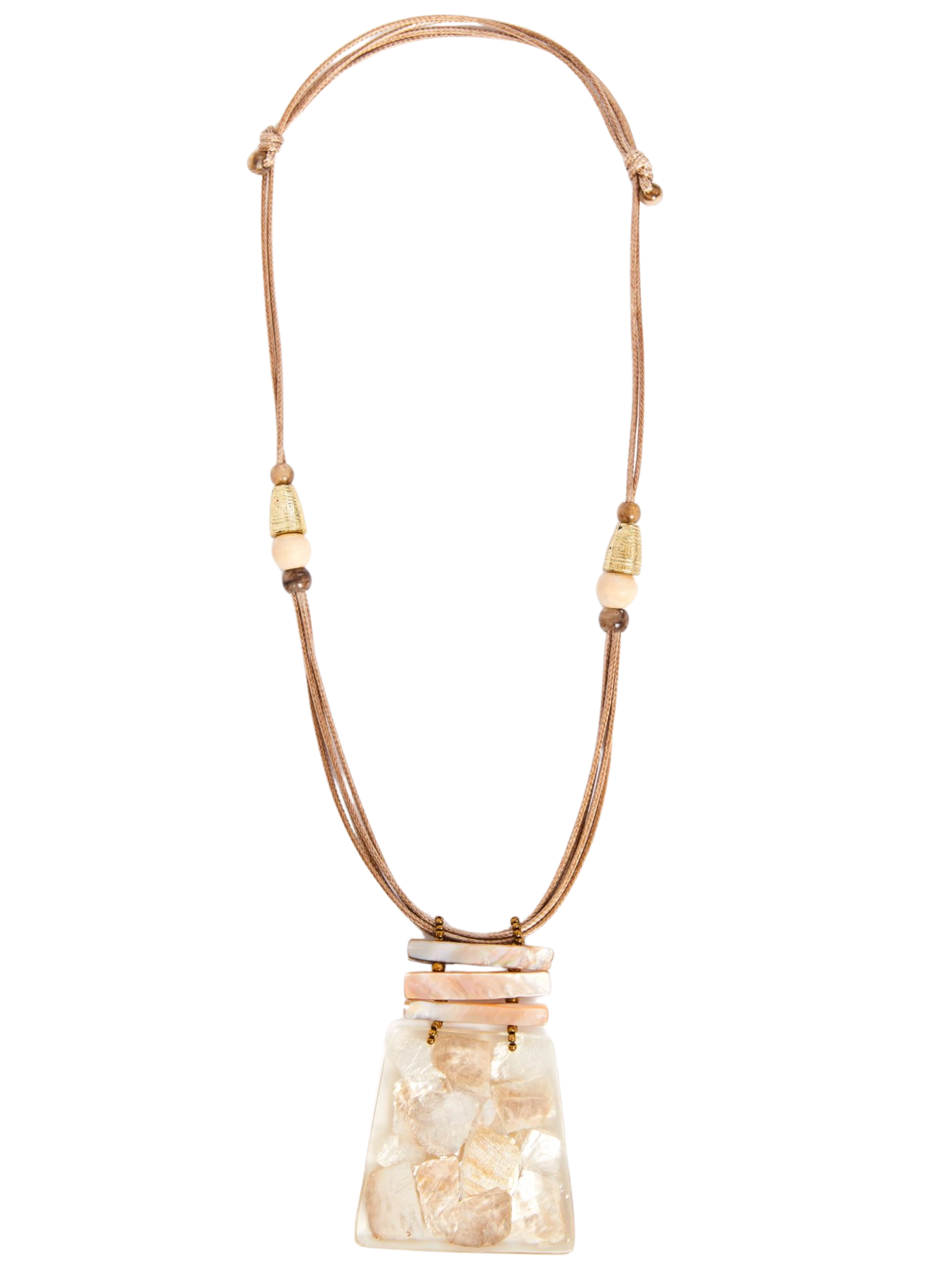 Naya NPA26 348 Angled Shape Marbled Necklace with long cord, bead detail and statement pendant