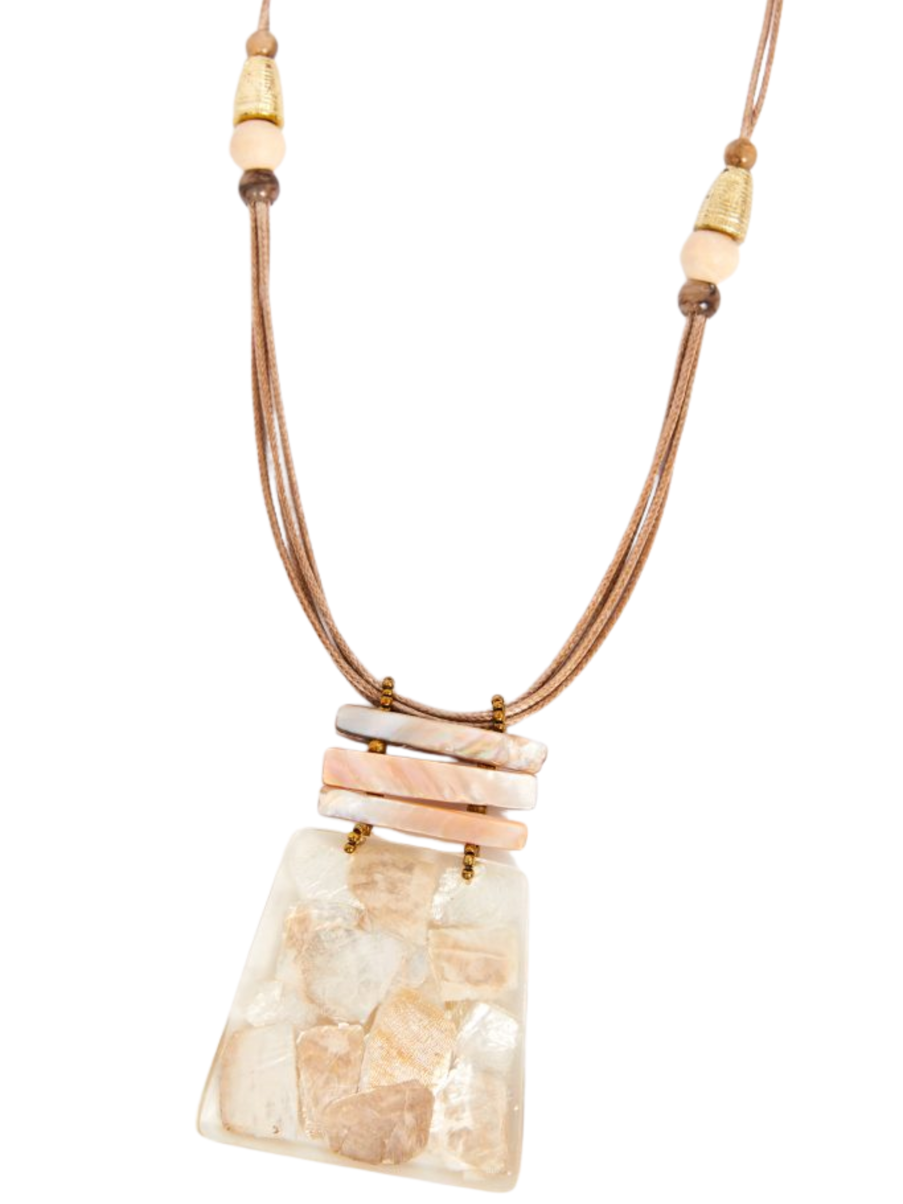 Naya NPA26 348 Angled Shape Marbled Necklace with long cord, bead detail and statement pendant