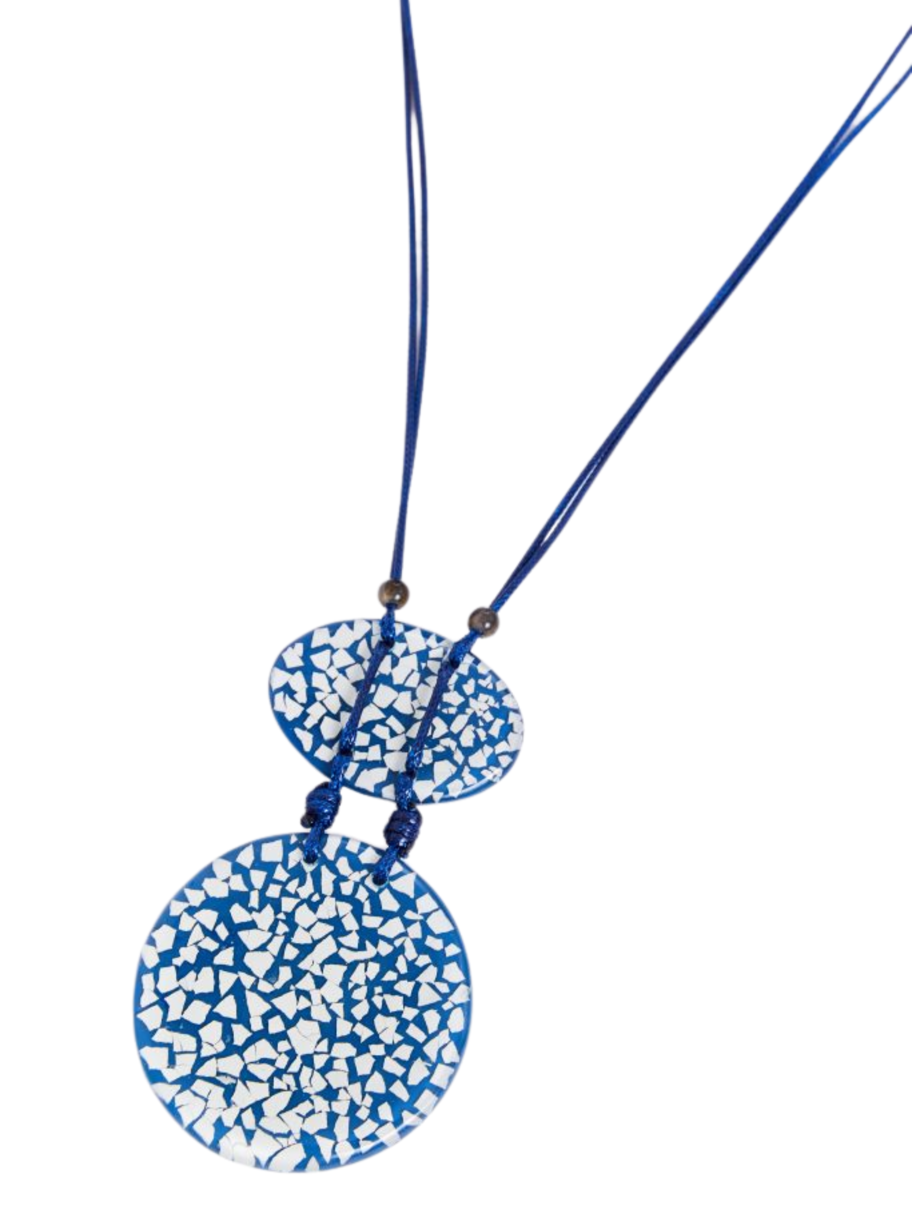 Naya NPA26 349 Mottle Print Disc Necklace with long cord, adjustable fastening and layered disc pendants