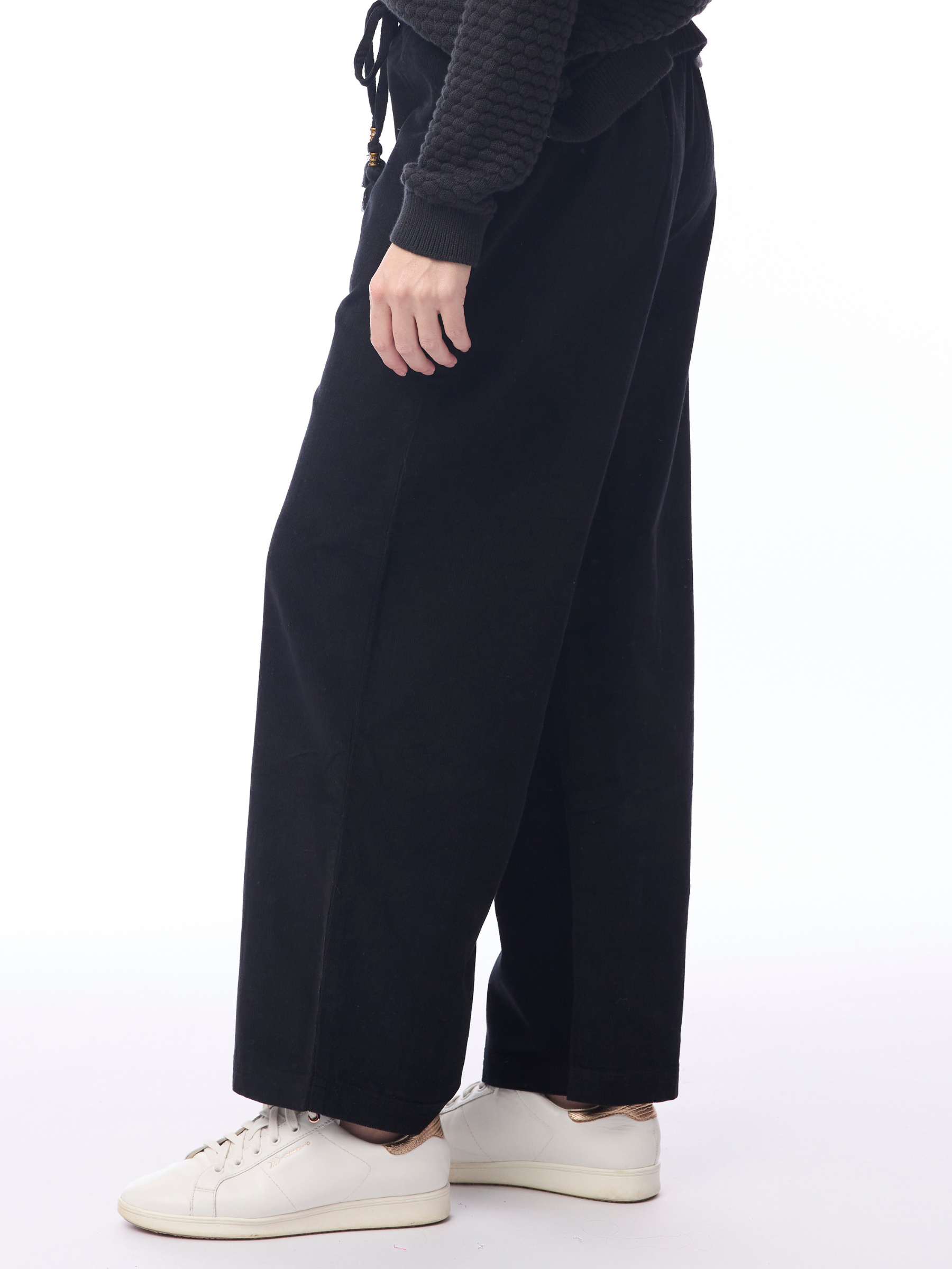 Orientique 2697 Cord Solid Wide Leg Pant with tie waist, full-length leg and soft textured finish
